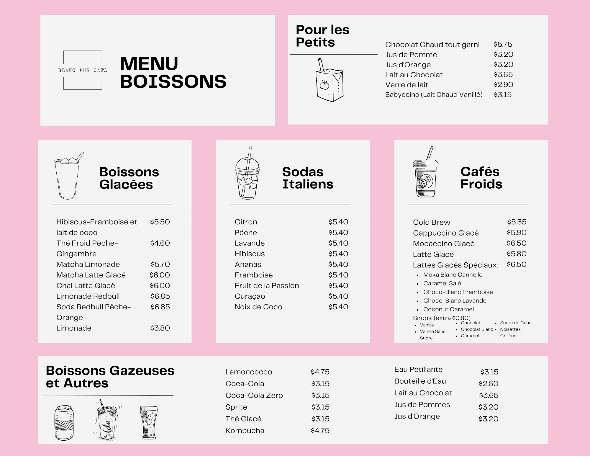 Blanc Pur Café Menu