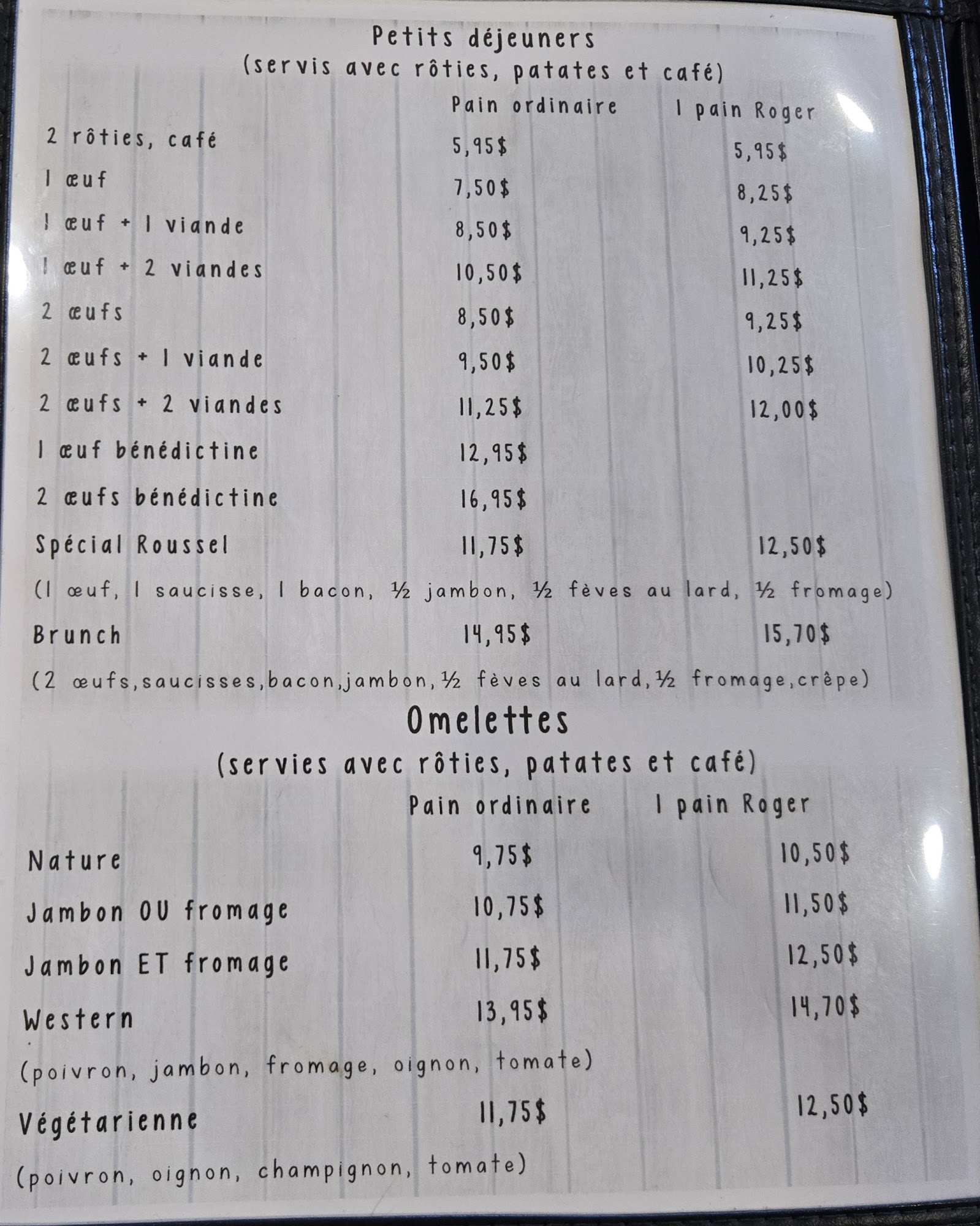 Resto Roussel 2012 Menu