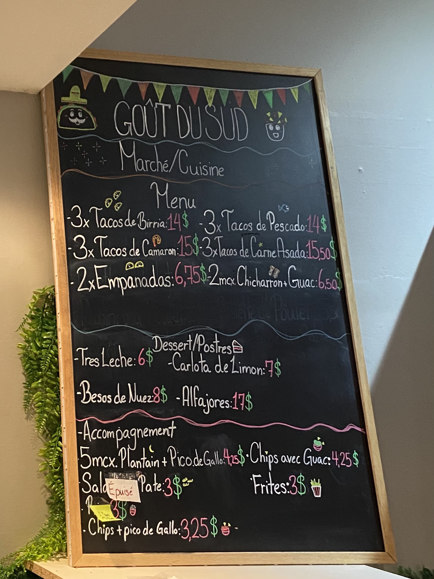 Goût du sud Menu