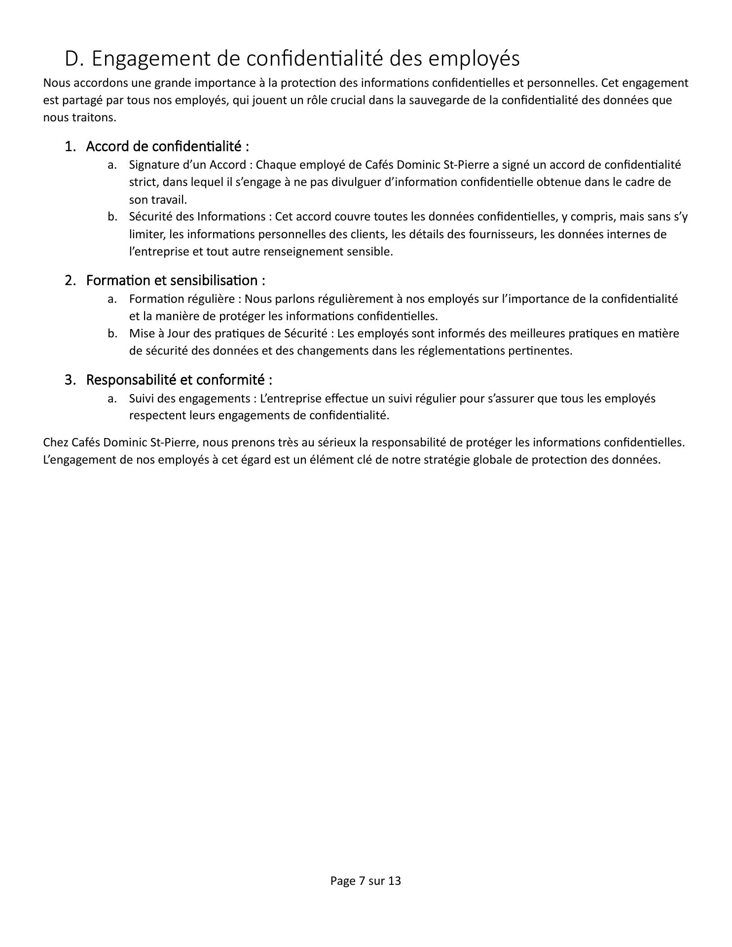 Cafés Dominic St-Pierre Menu