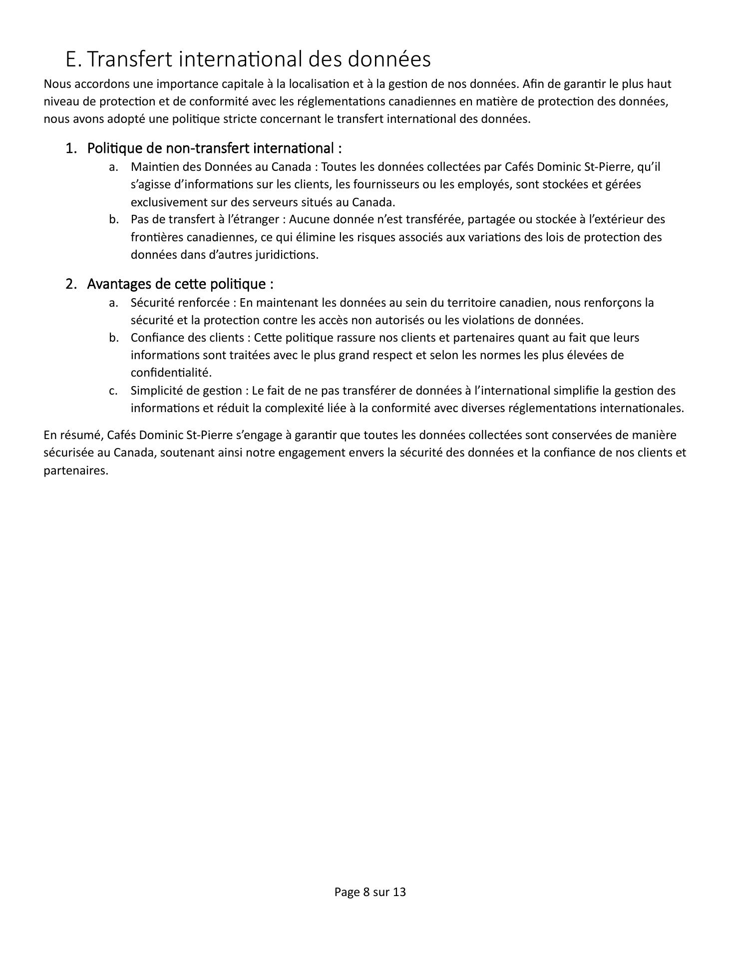 Cafés Dominic St-Pierre Menu