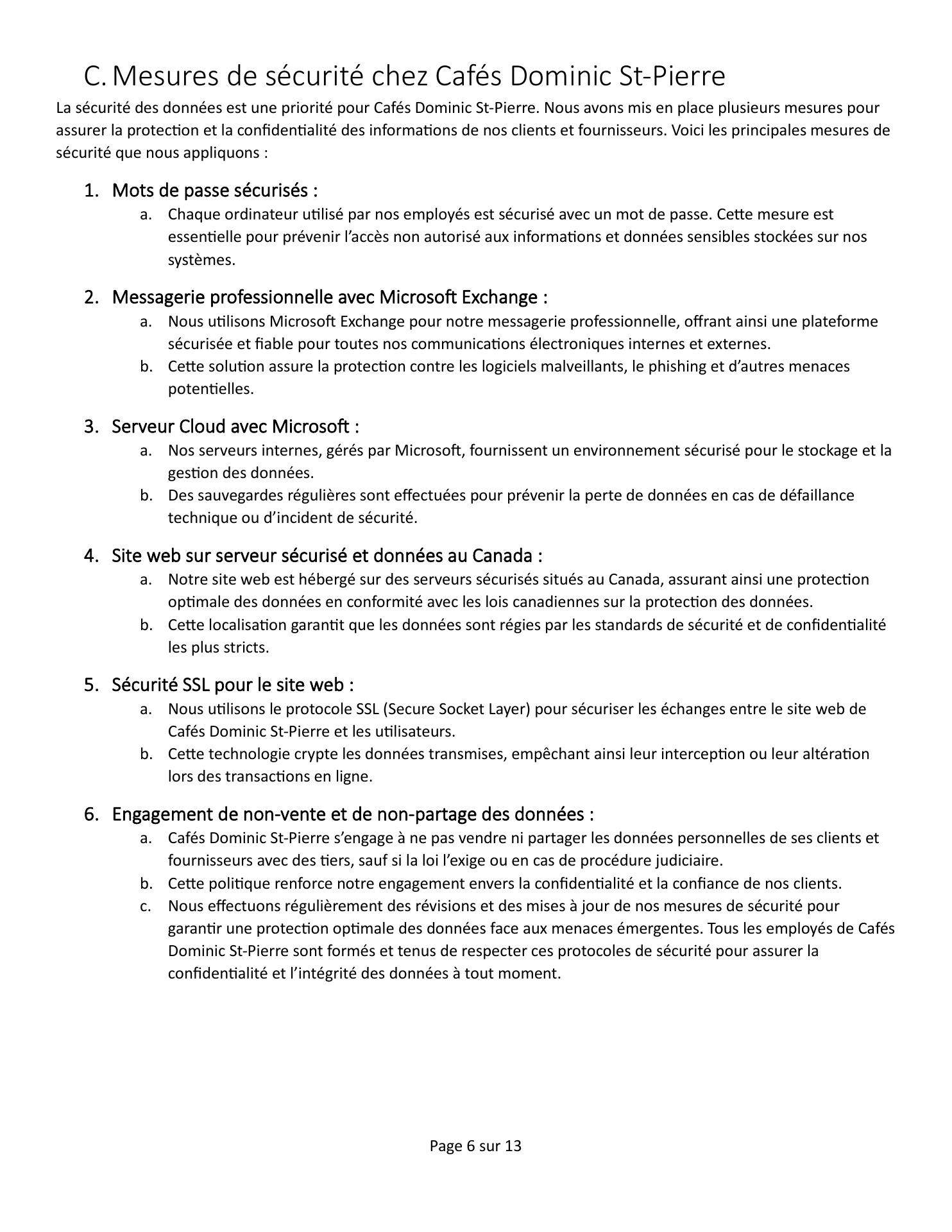 Cafés Dominic St-Pierre Menu