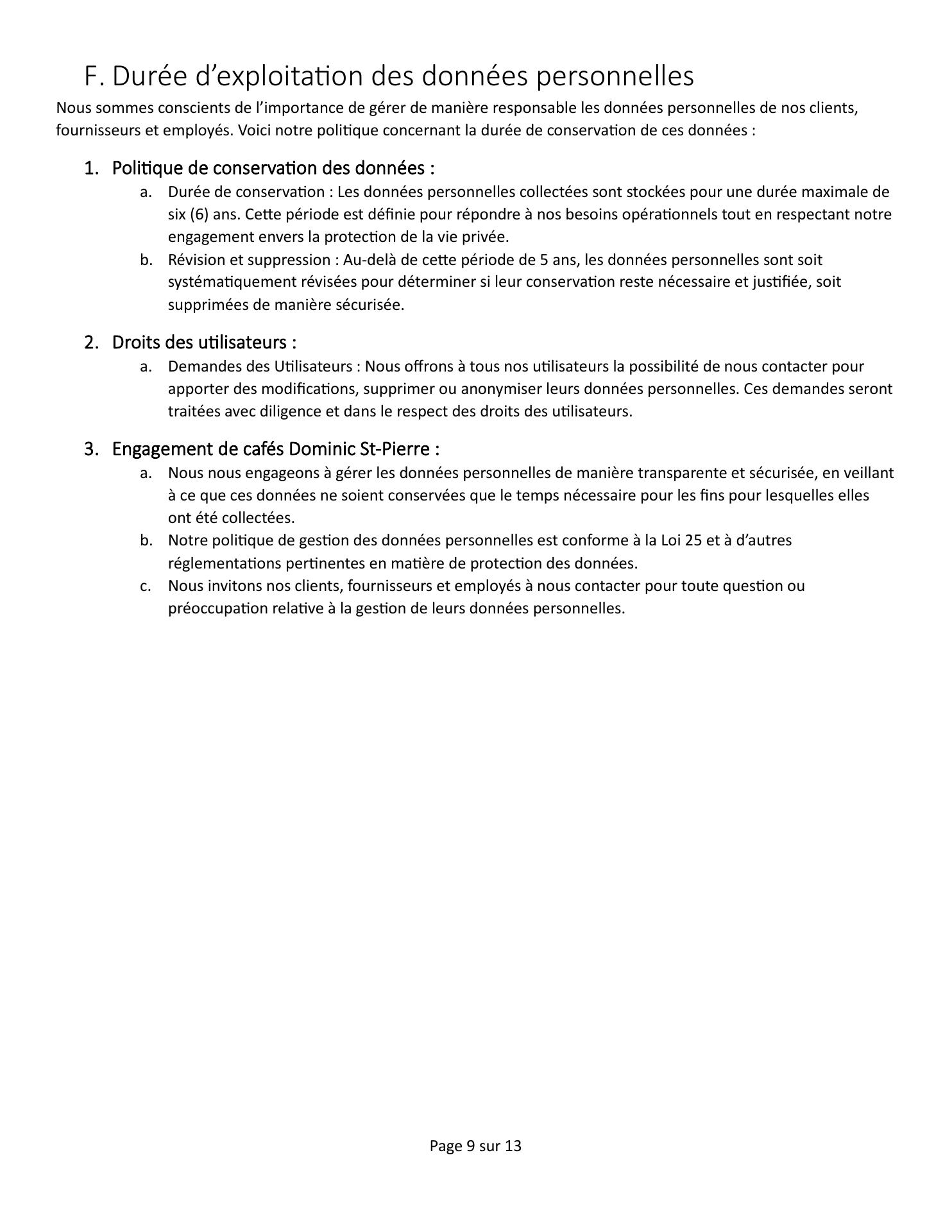 Cafés Dominic St-Pierre Menu