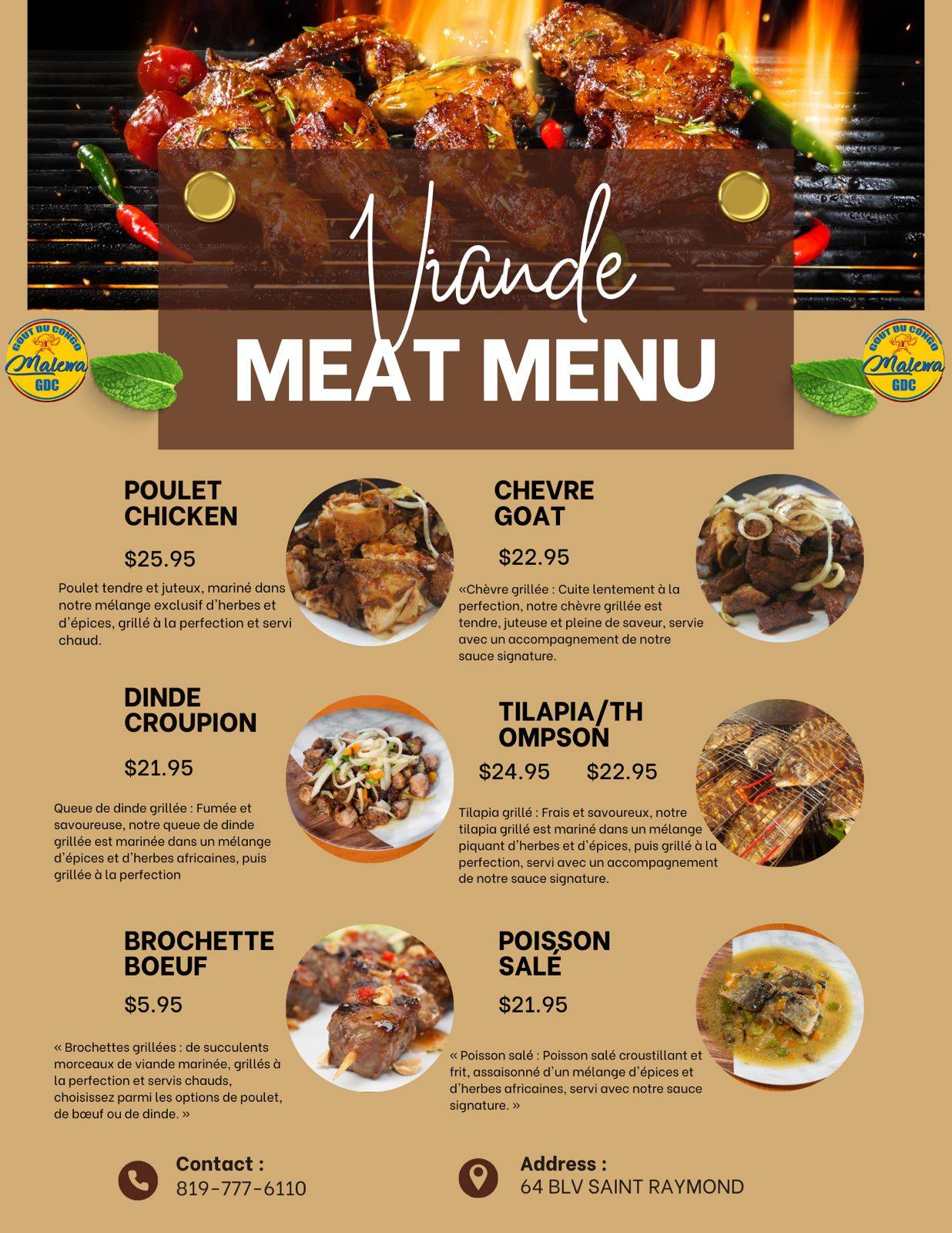 Malewa Goût du Congo Menu