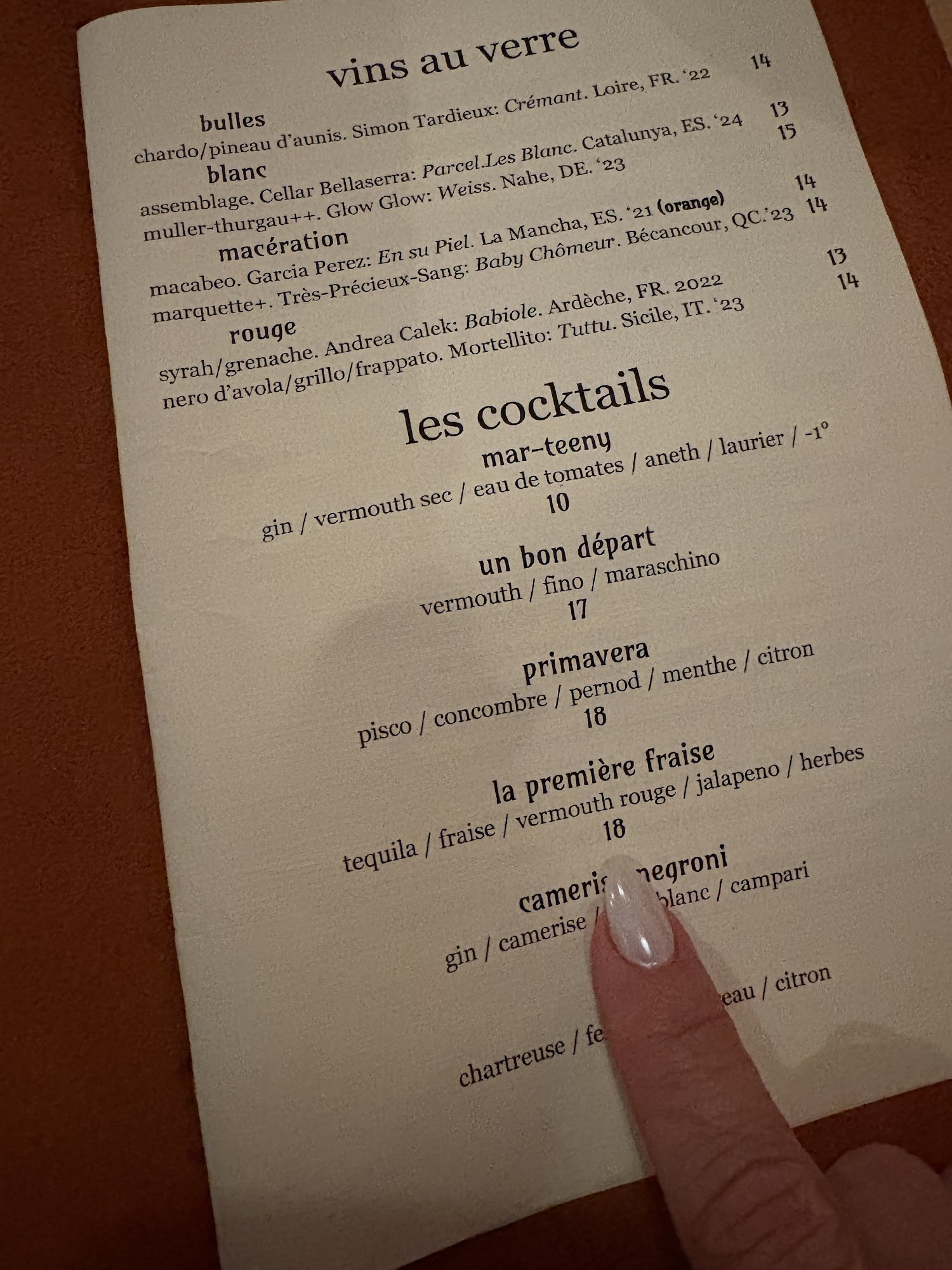 La Petite Primerose Menu
