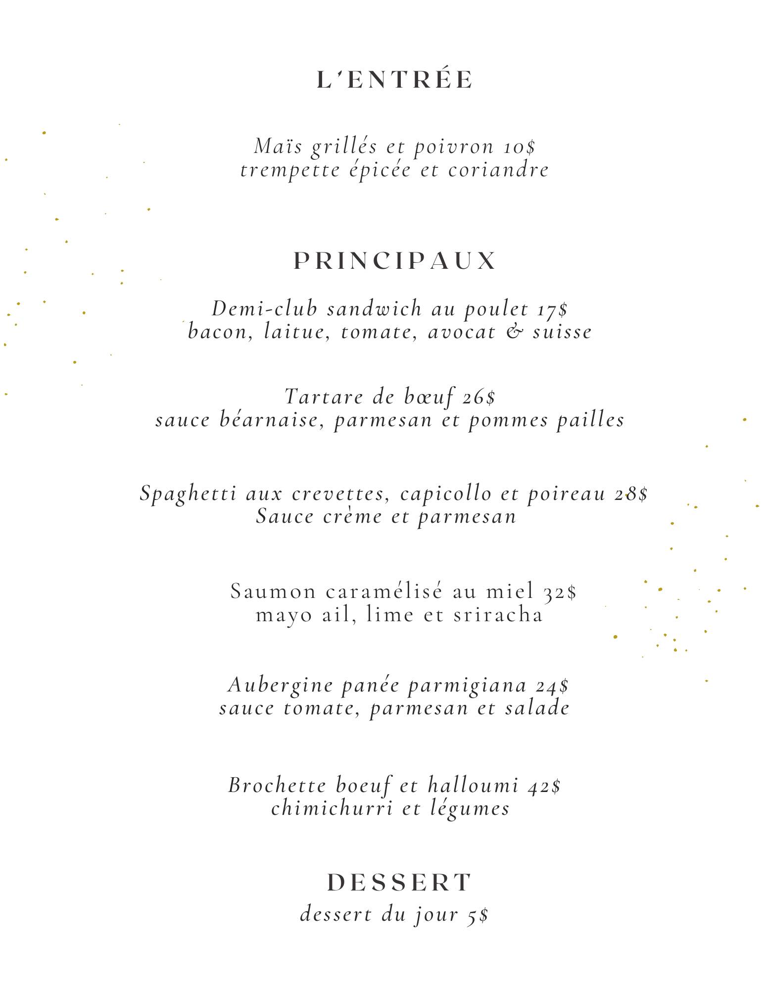 Bistro Traiteurs Ciabatta Menu