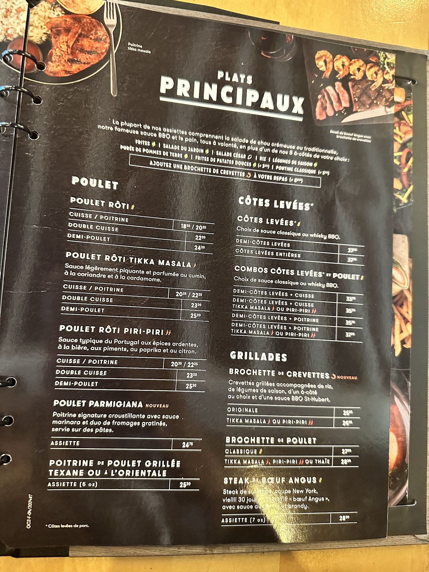 Restaurant et bar St-Hubert Menu