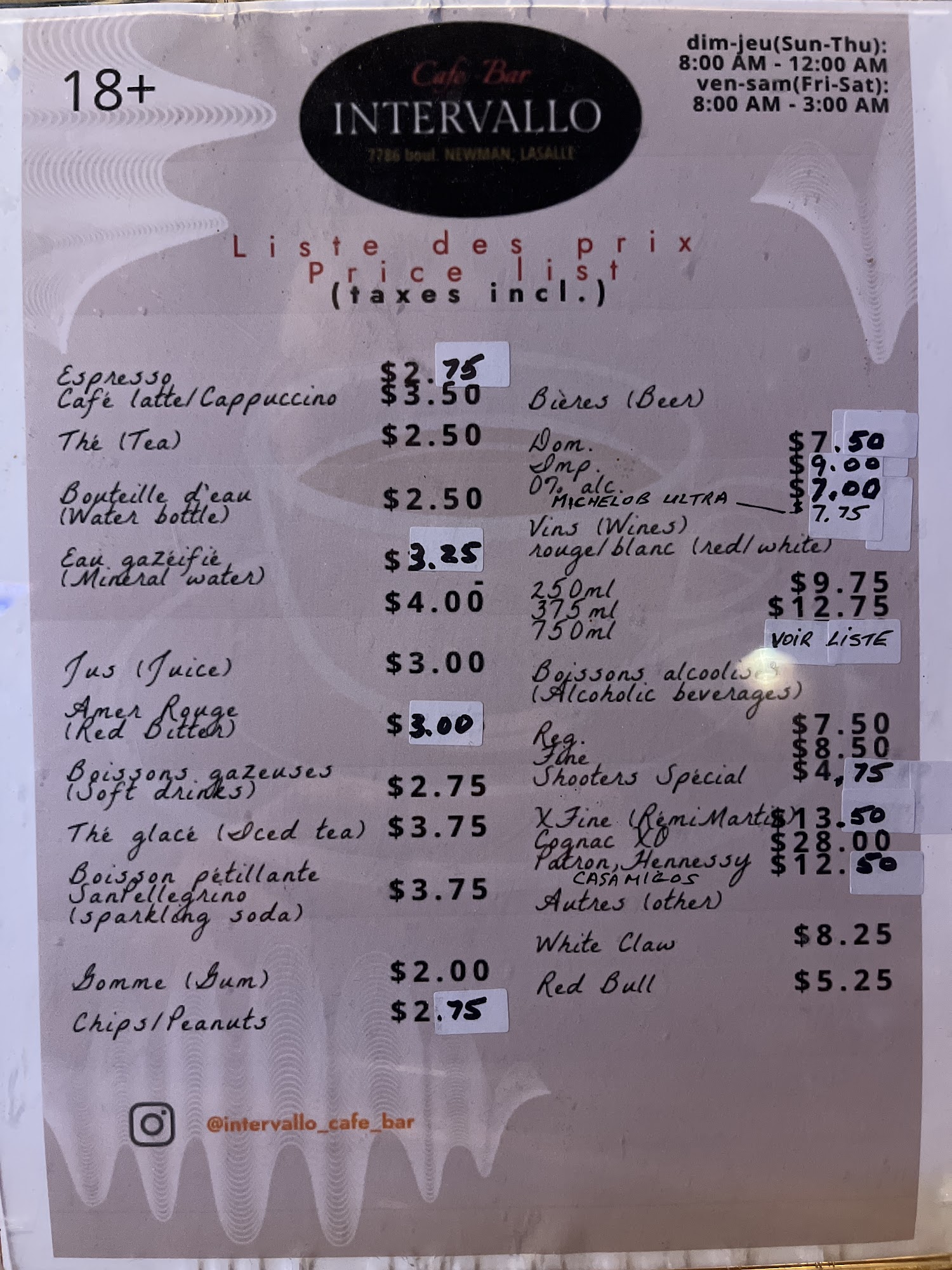 Cafe Intervallo Bistro-Bar Menu