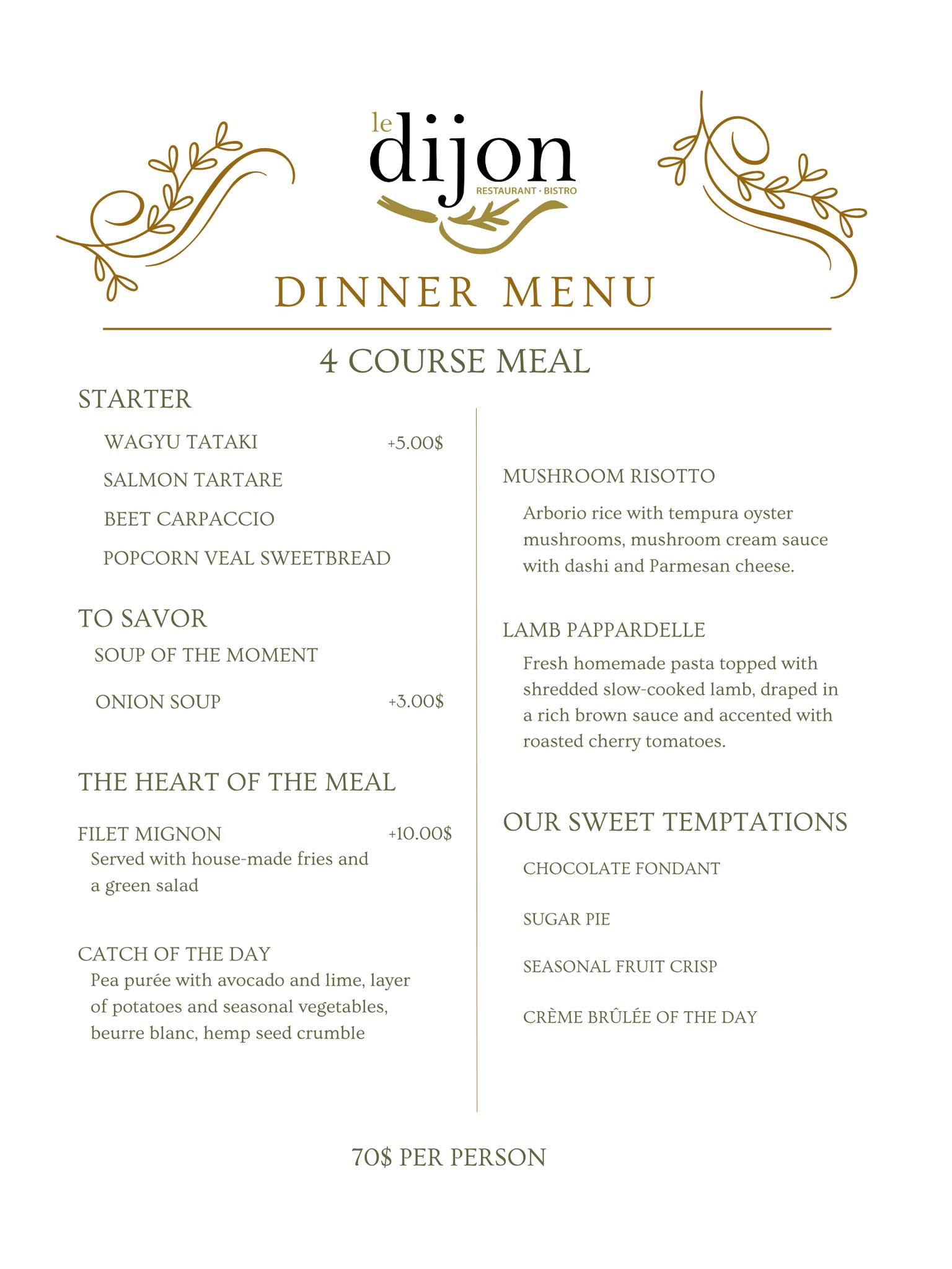 Restauration Dijon Inc Menu