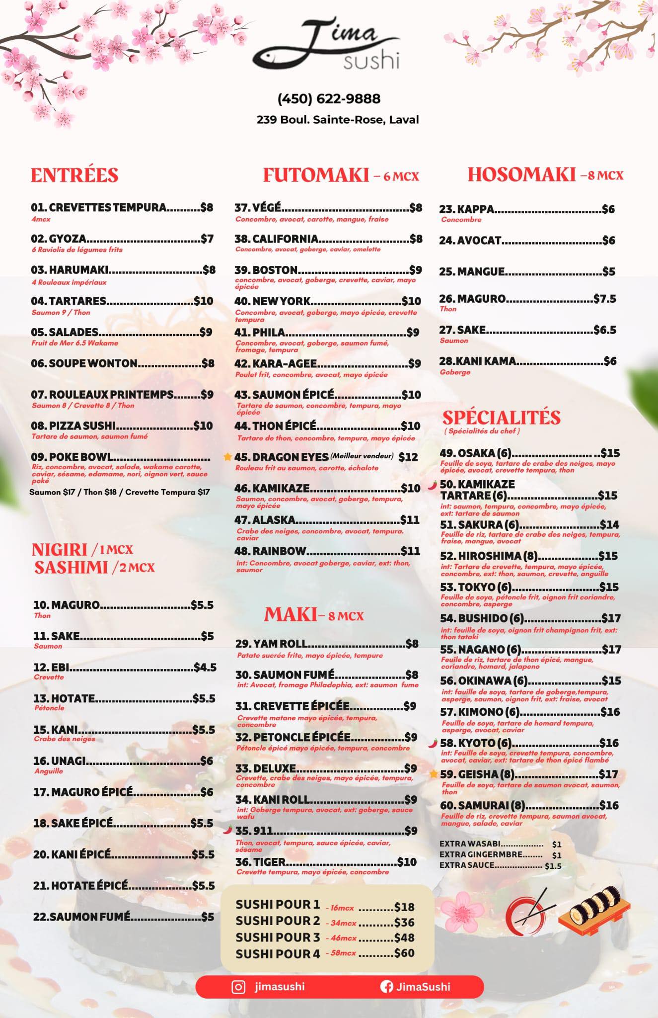 Jima Sushi Menu