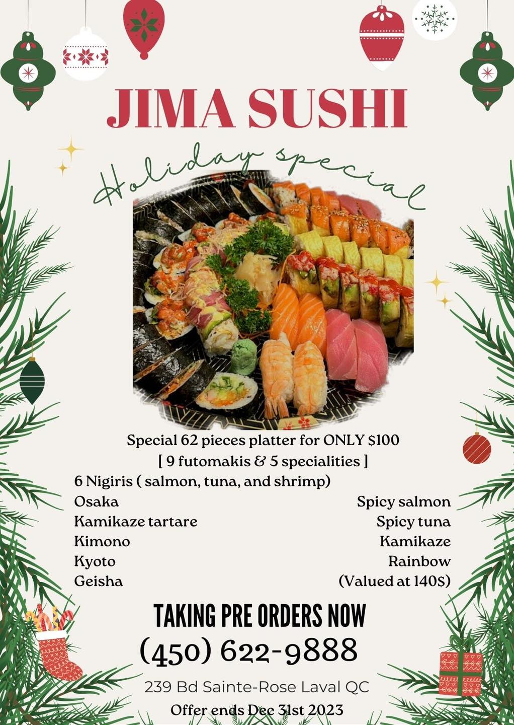 Jima Sushi Menu