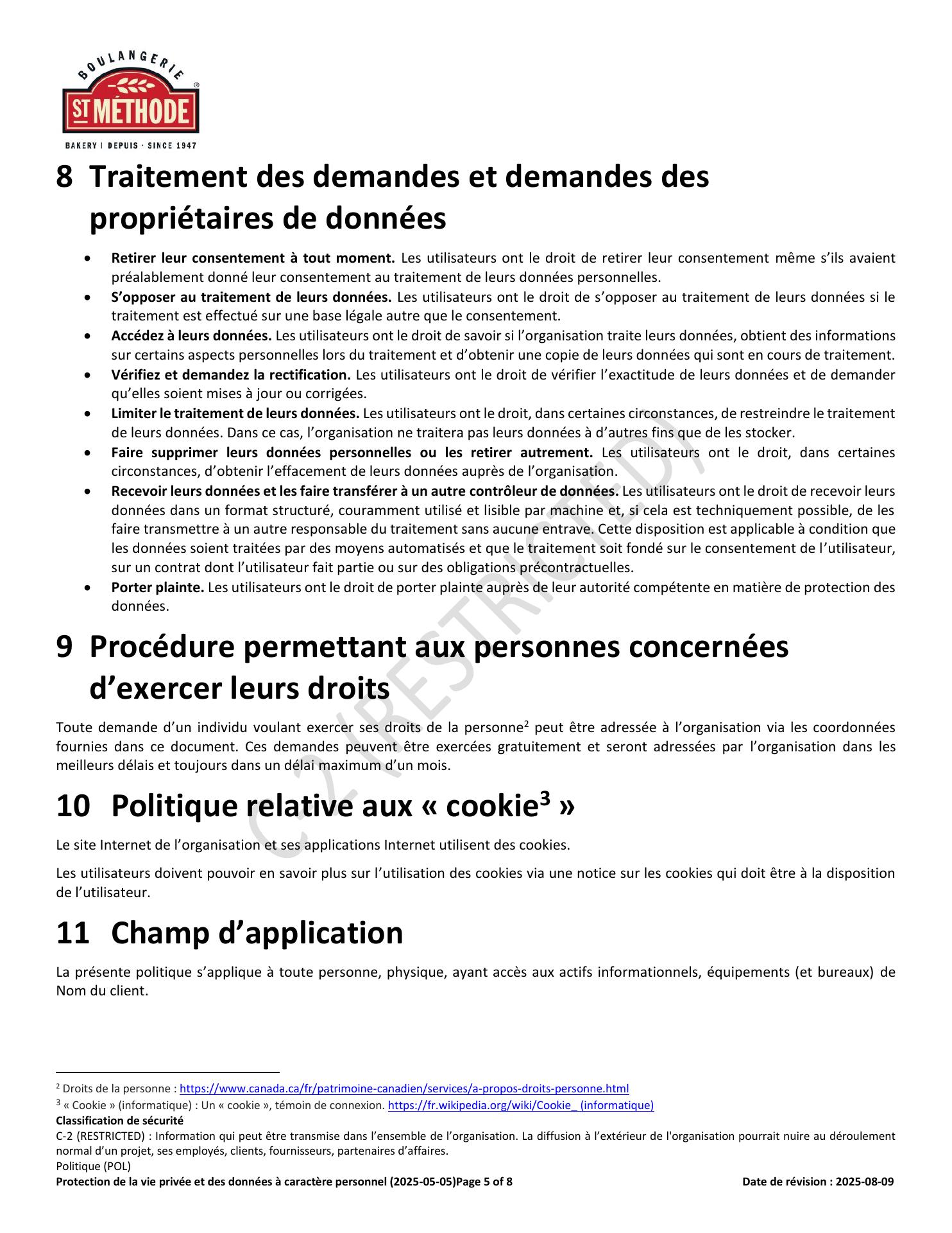 Boulangerie St-Méthode Menu