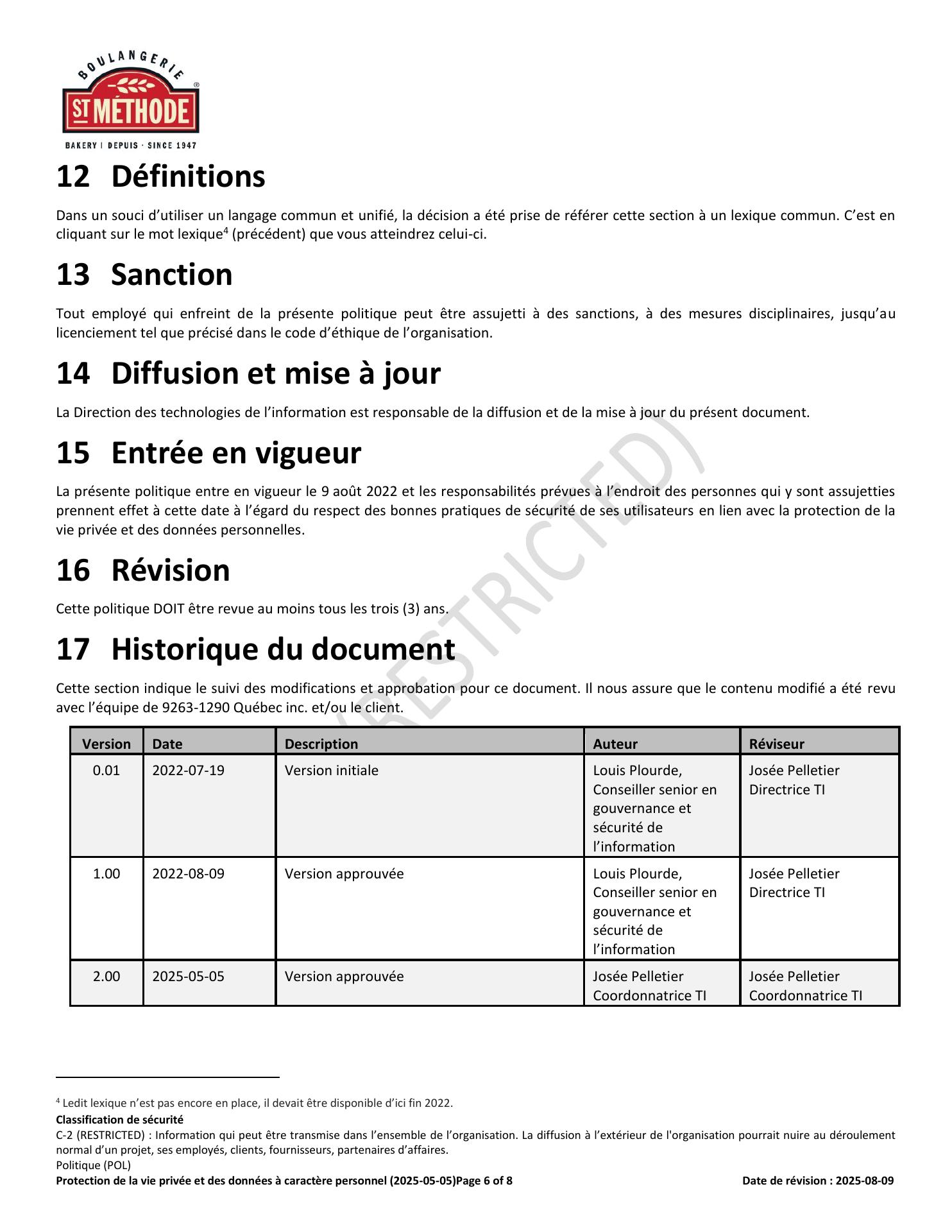 Boulangerie St-Méthode Menu