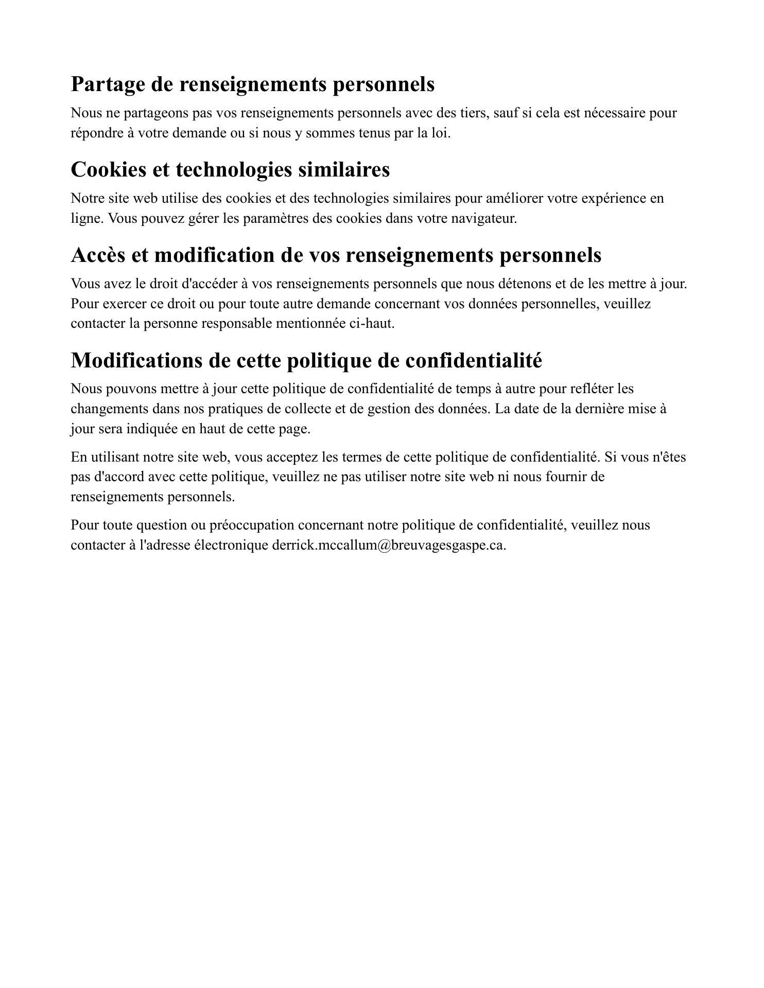 Service Pause Café Mat inc. Menu