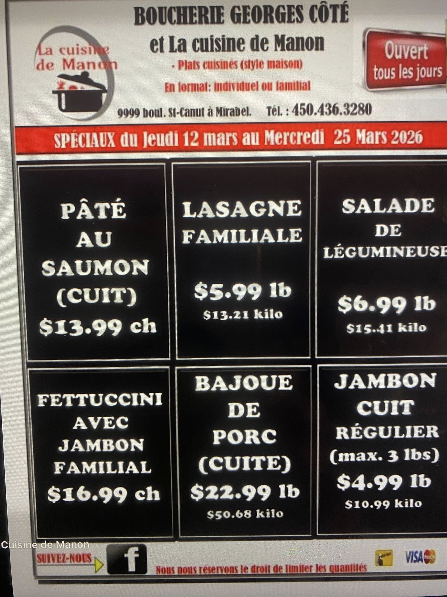 La Cuisine De Manoon Menu