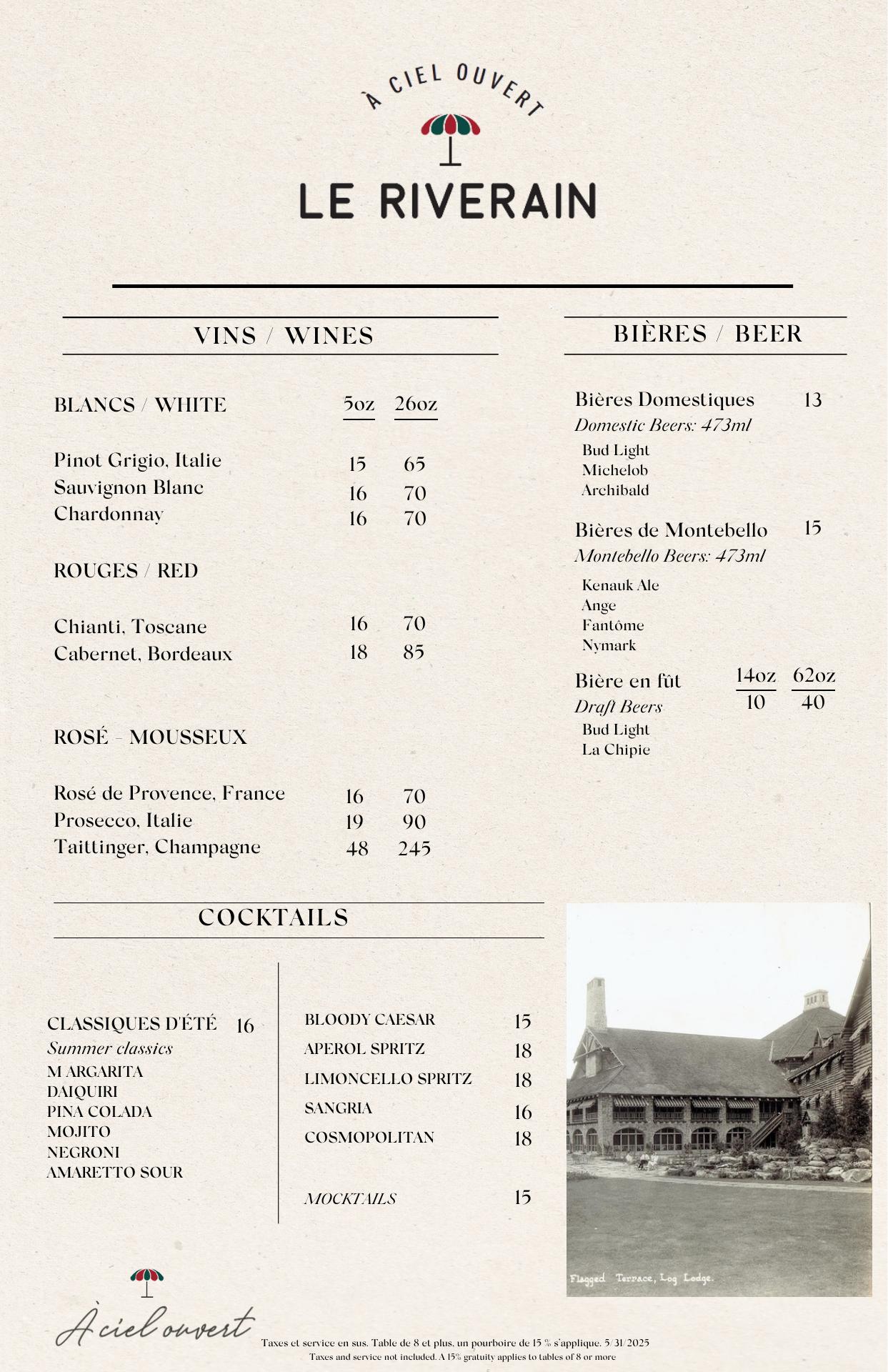 Bar Le Mulligan & Terrace Menu