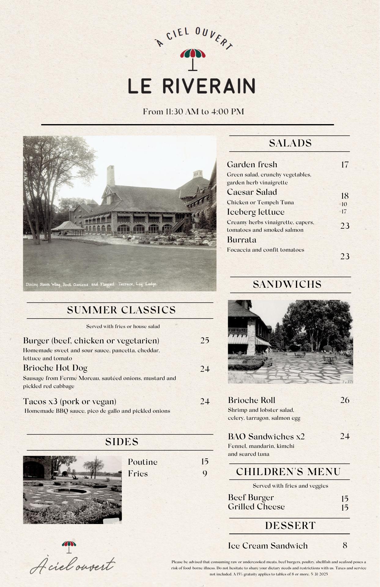 Bar Le Mulligan & Terrace Menu