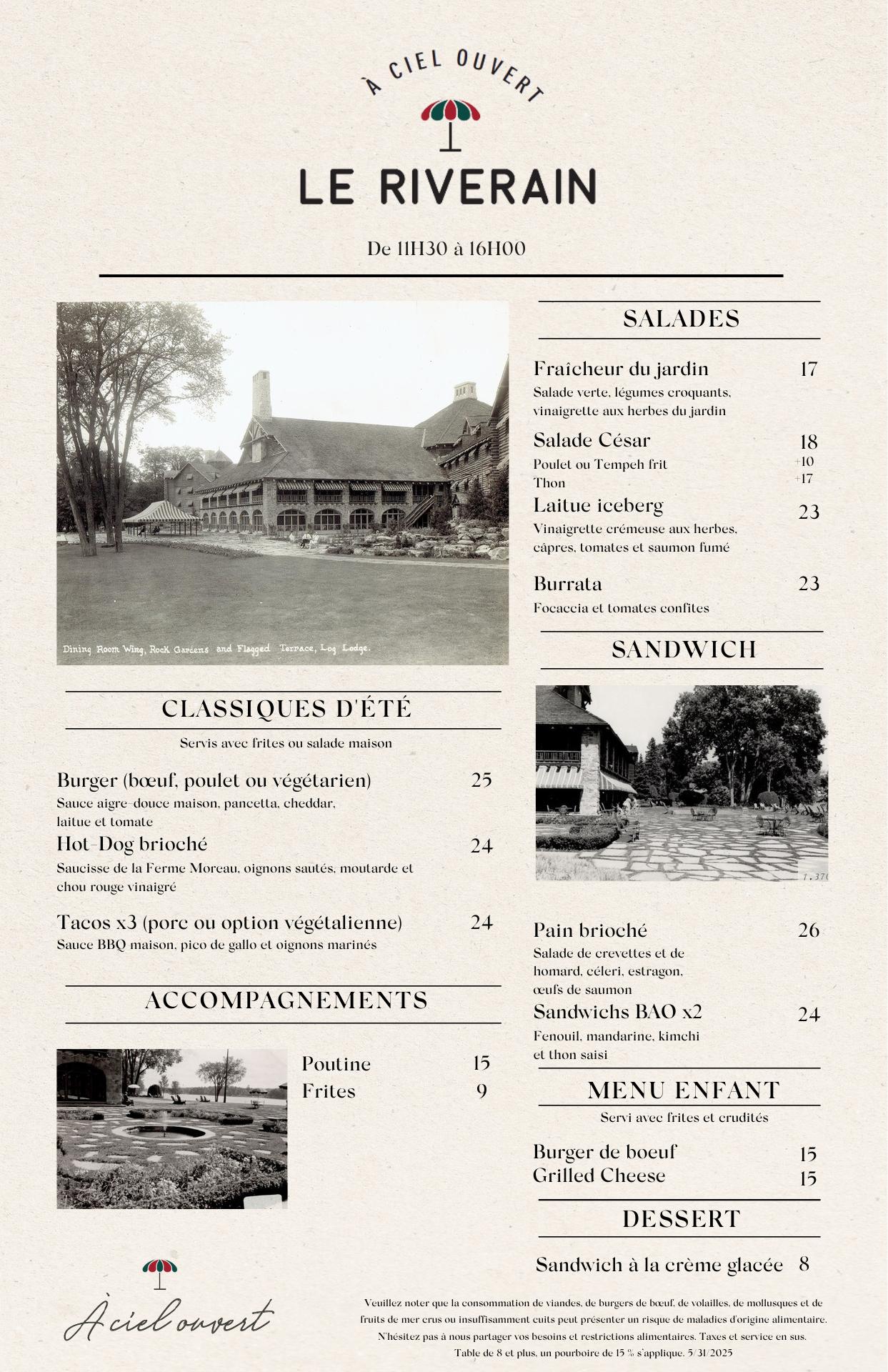 Bar Le Mulligan & Terrace Menu