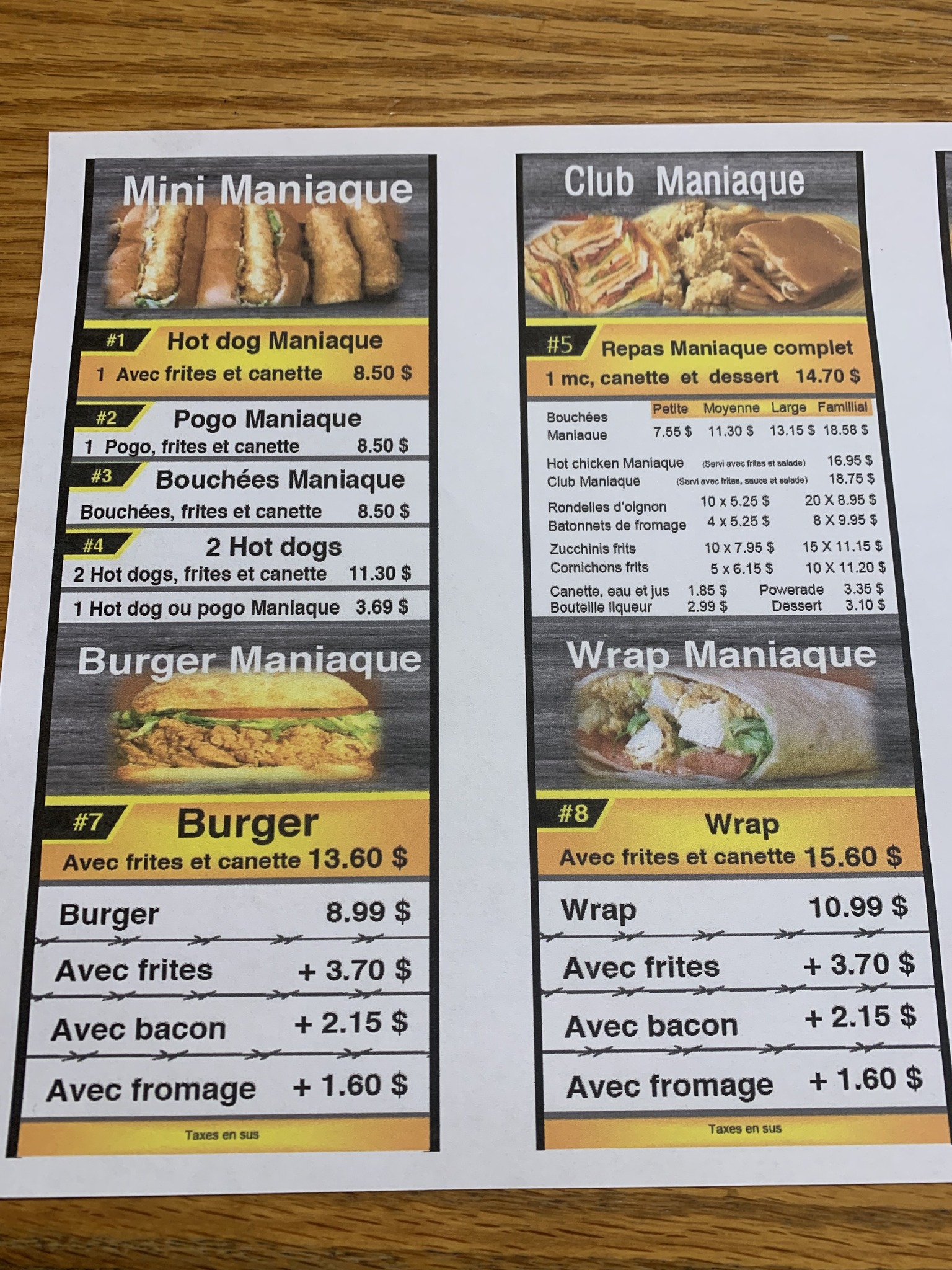 Poulet frit maniaque Menu