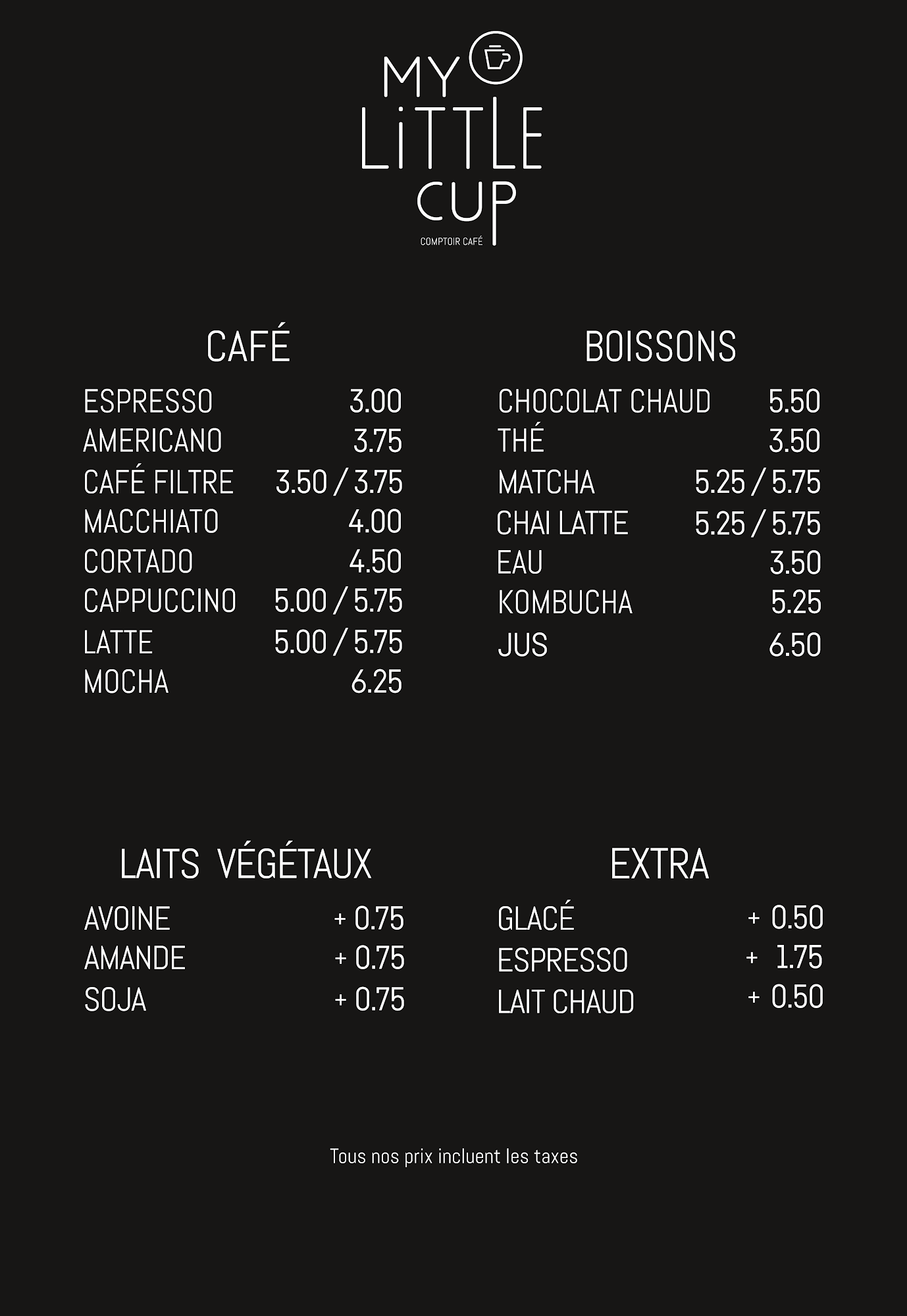 My Little Cup Menu