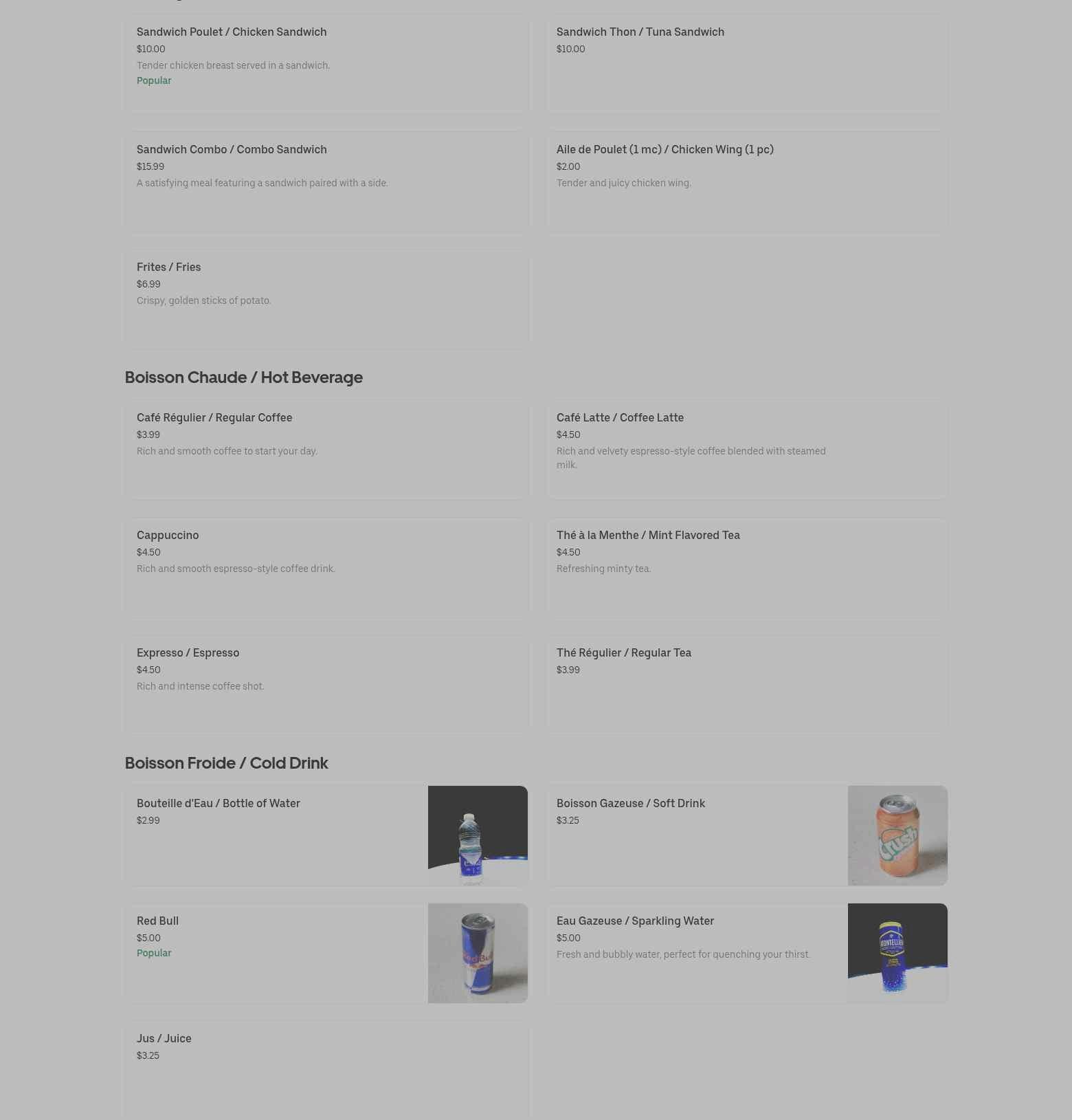 New Mondo Café Menu