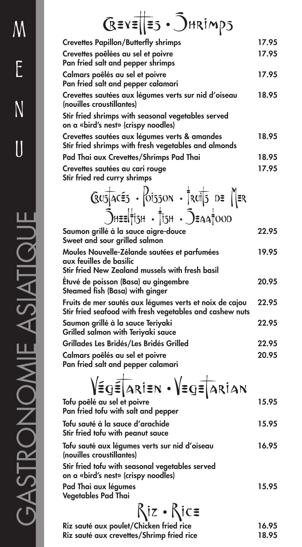 Les Bridés Menu
