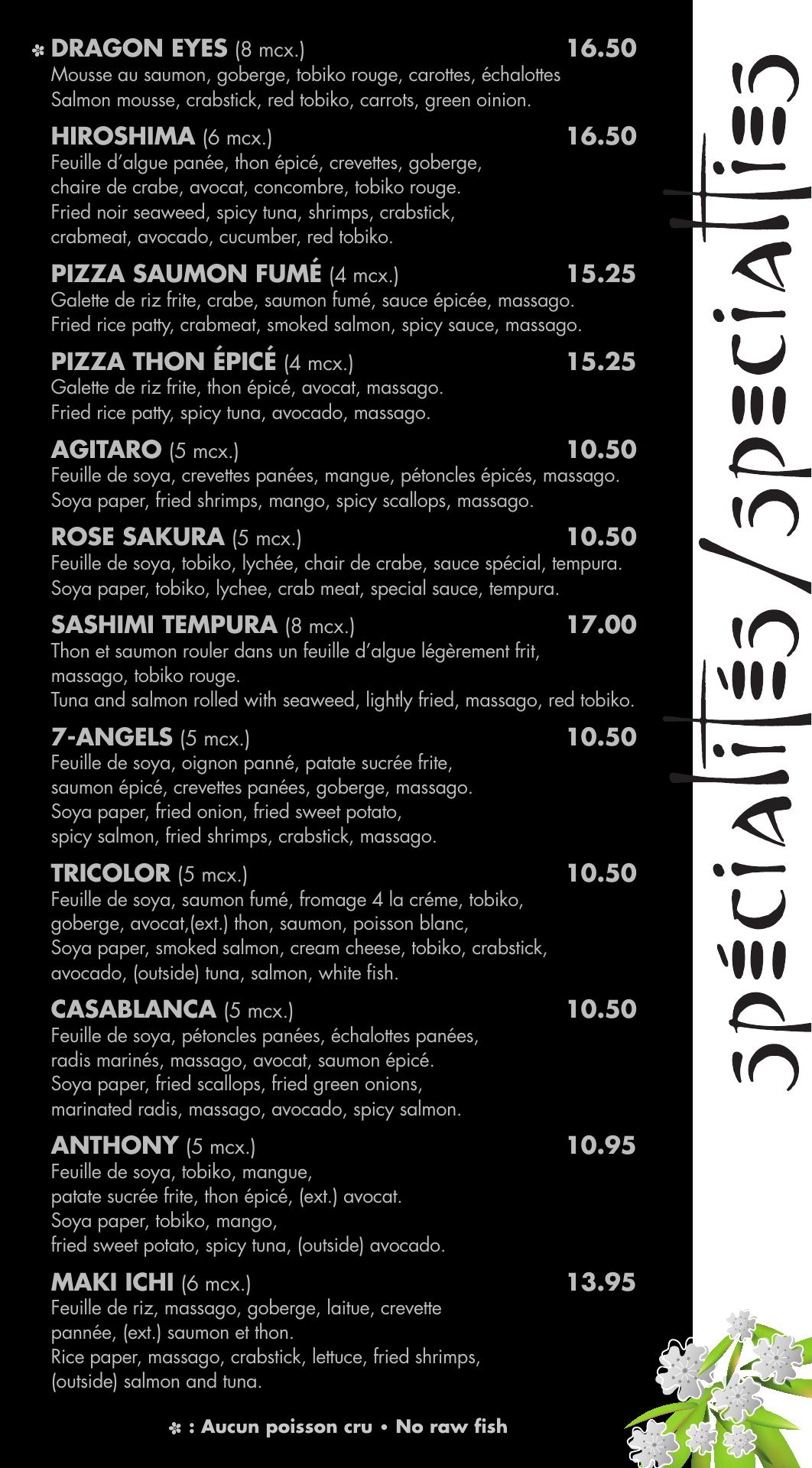 Les Bridés Menu