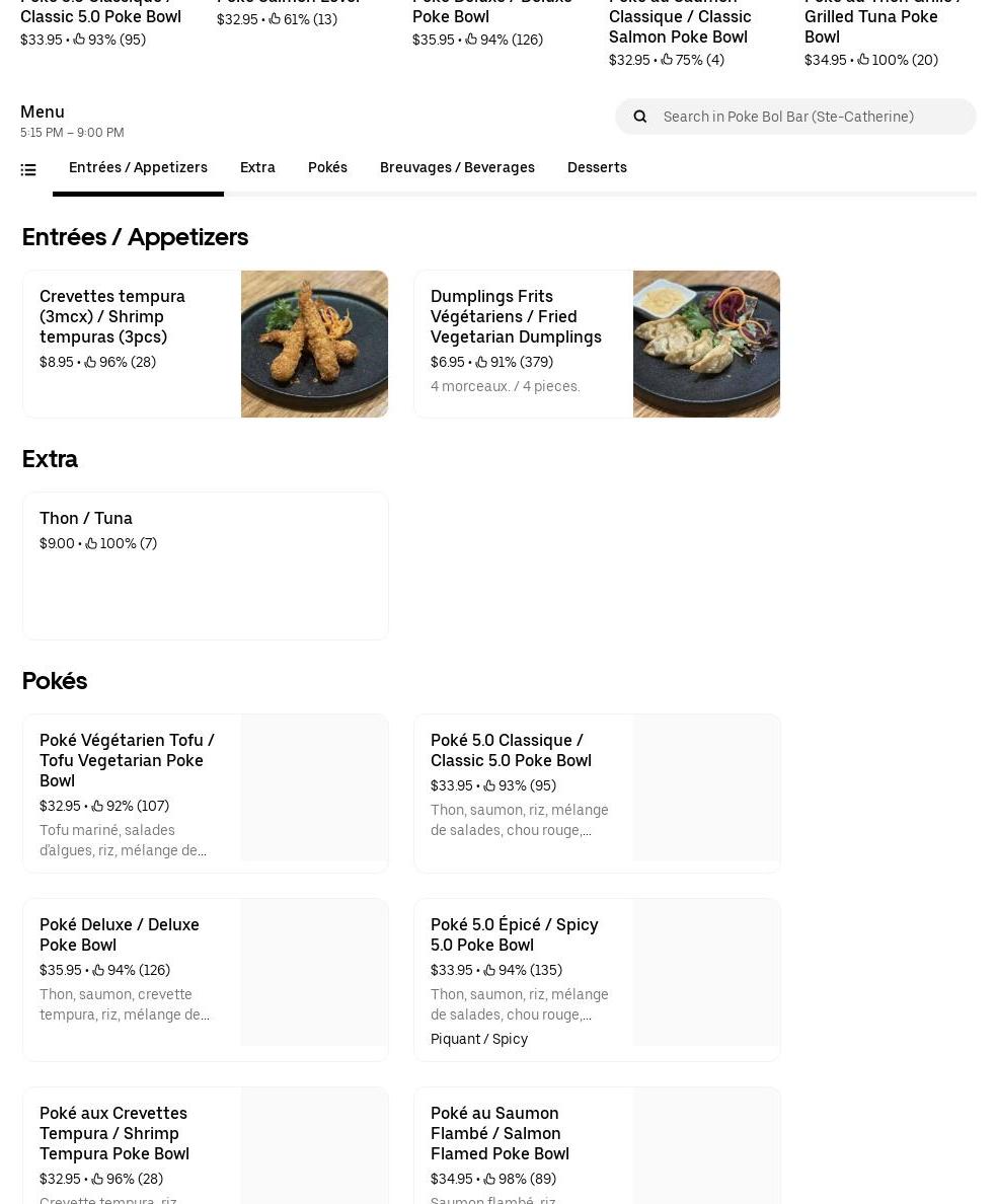 Poke Bolbar ( Sainte-Catherine) Menu