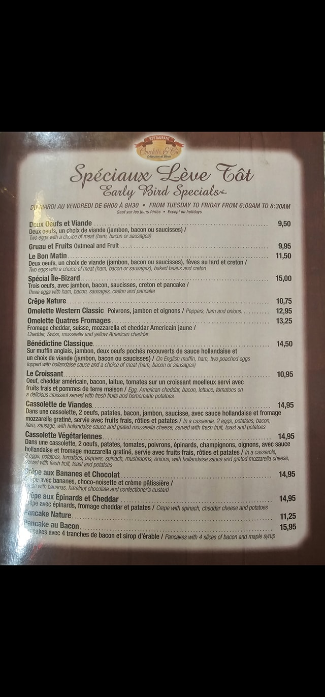 Omelette & Cie Menu