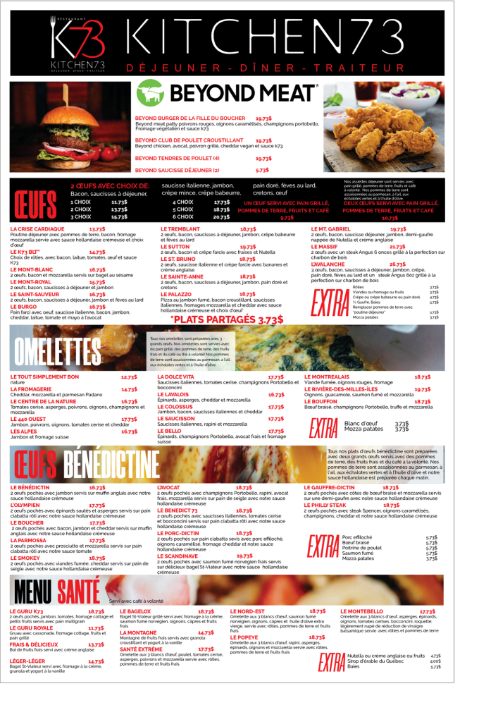 Kitchen 73 foodtruck Menu