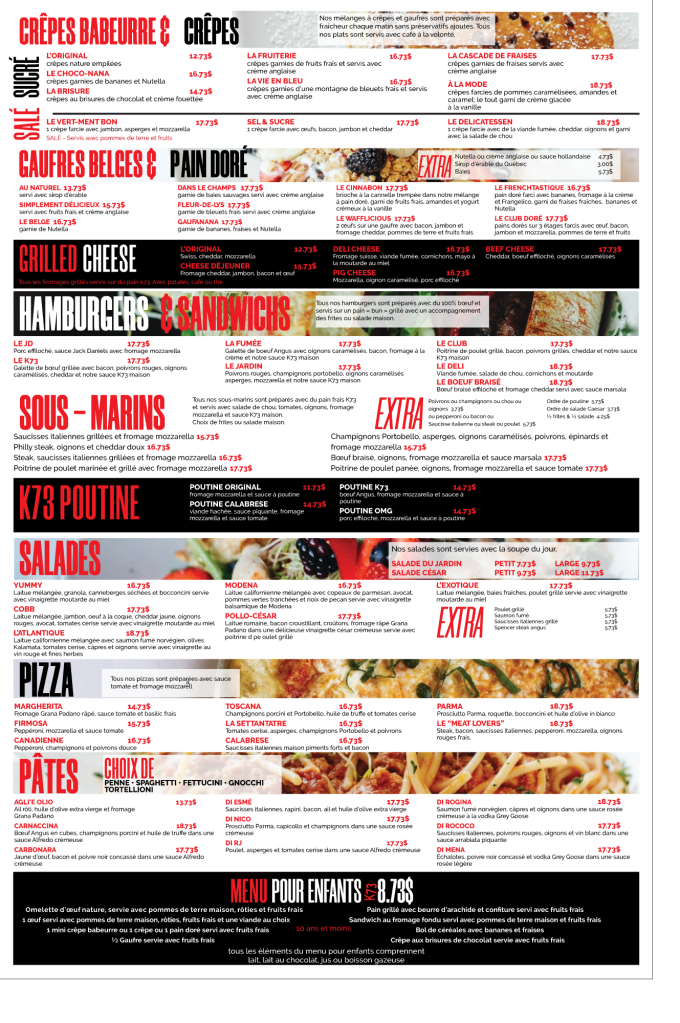 Kitchen 73 foodtruck Menu