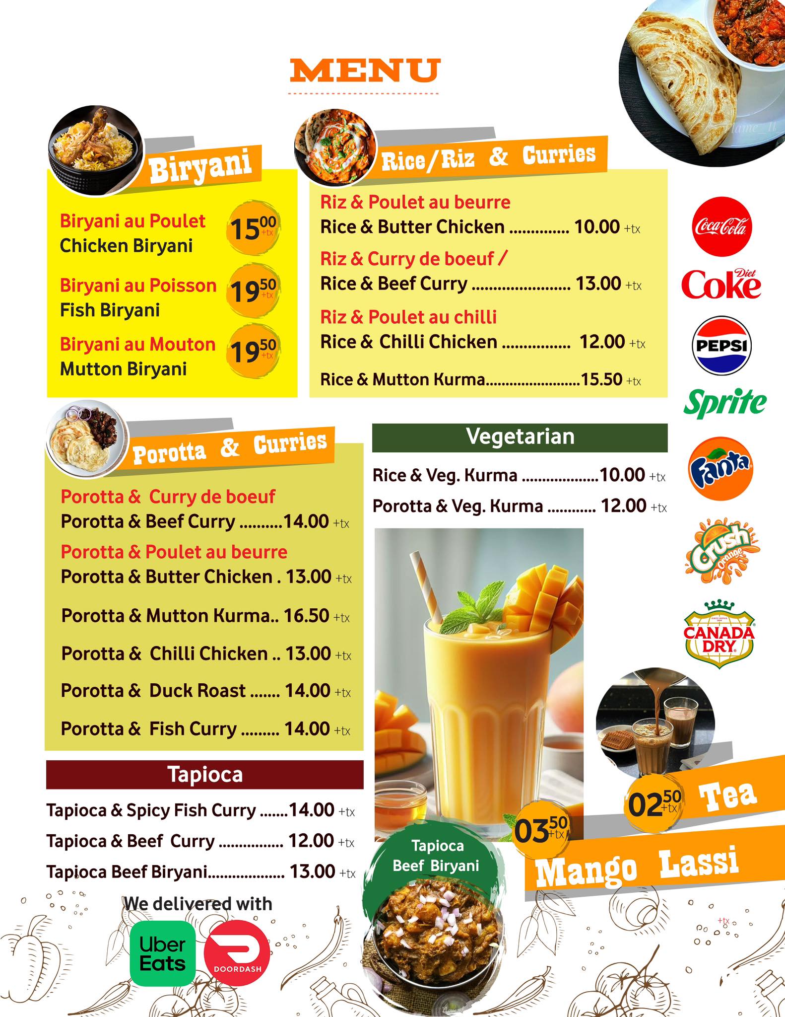 Cabane à Biryani Menu