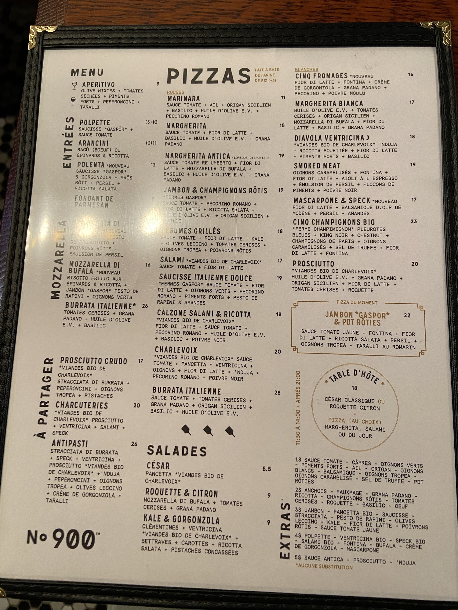 Pizzéria NO.900 - Jean-Talon Menu