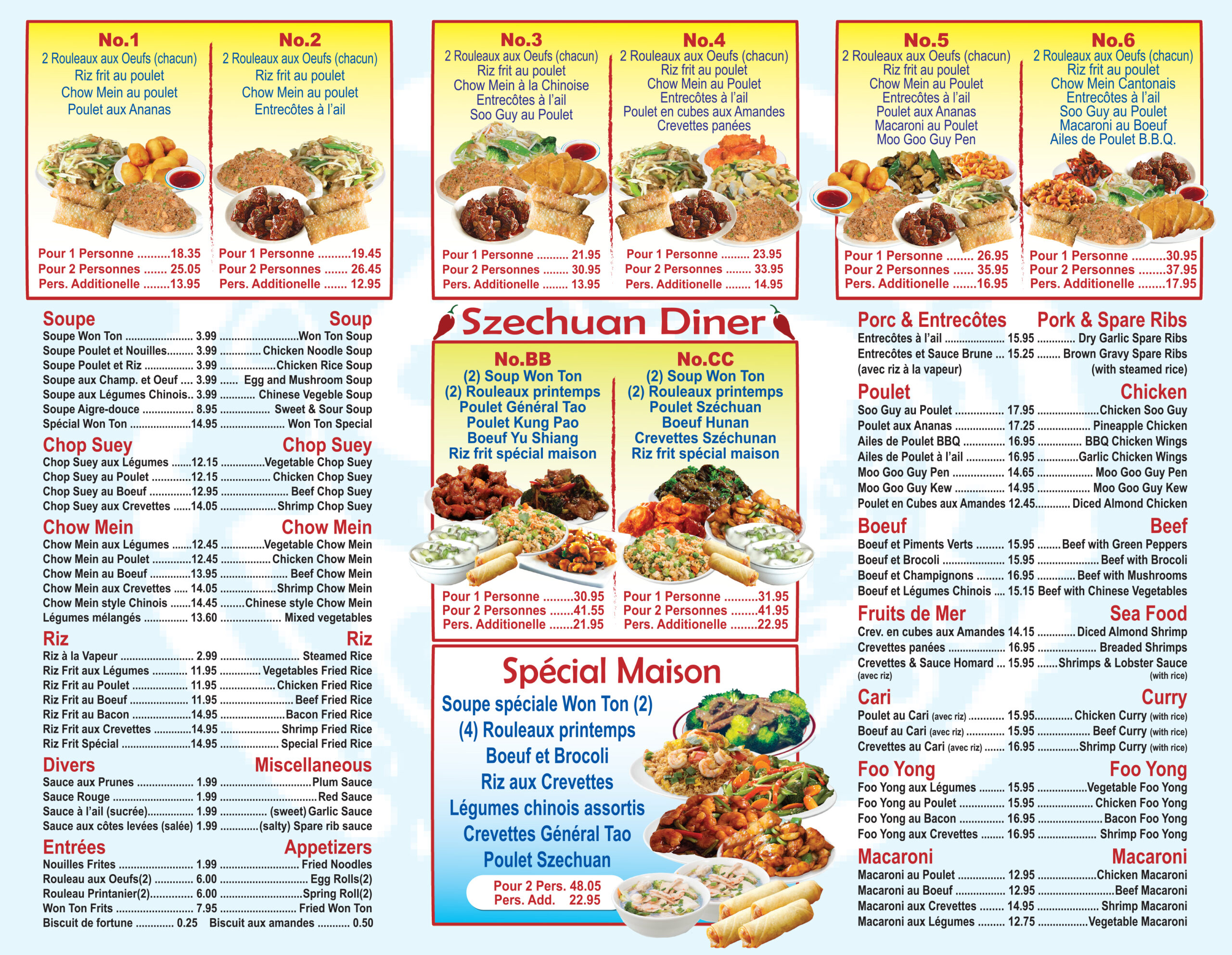 Restaurant la Mer Jaune Menu