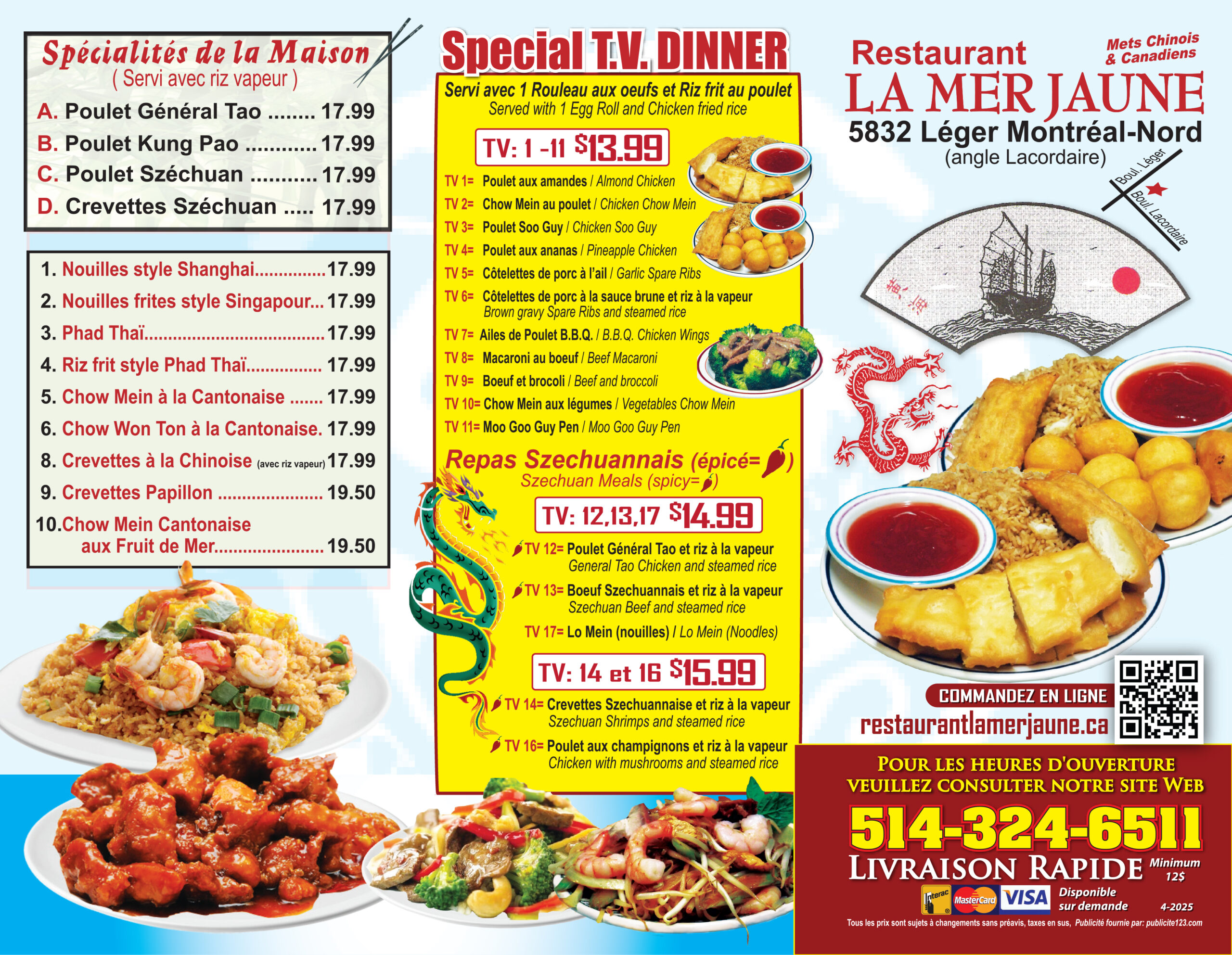 Restaurant la Mer Jaune Menu