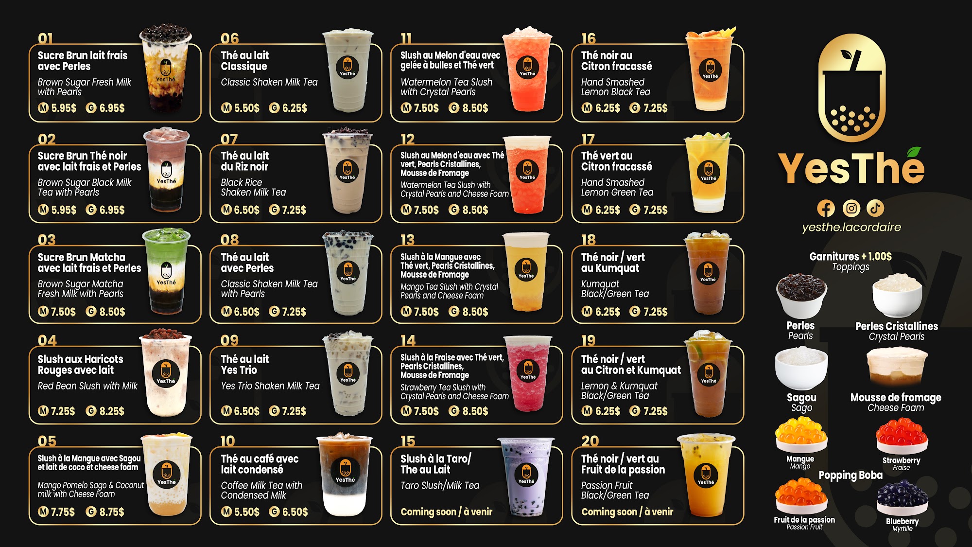 MonThé (YesThe) Menu