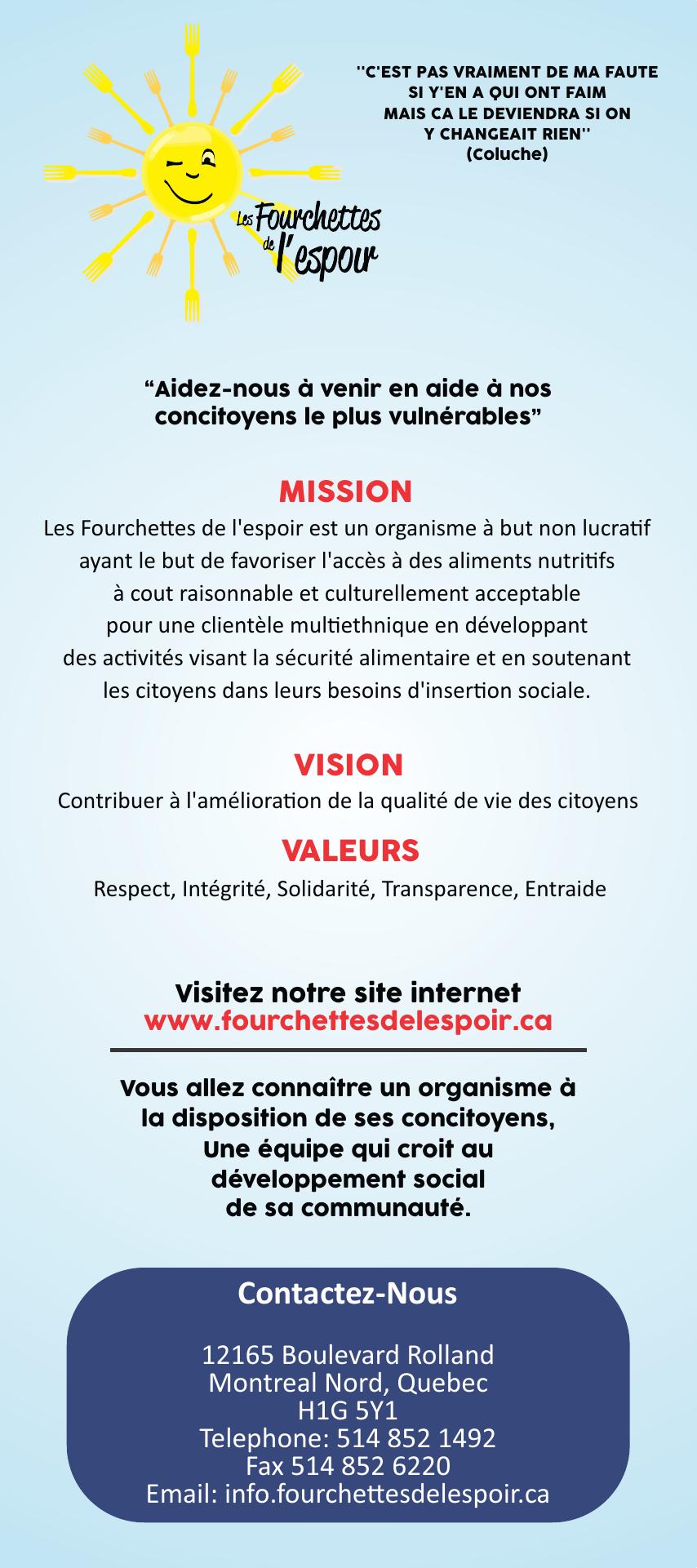 Fourchettes De L'Espoir Menu