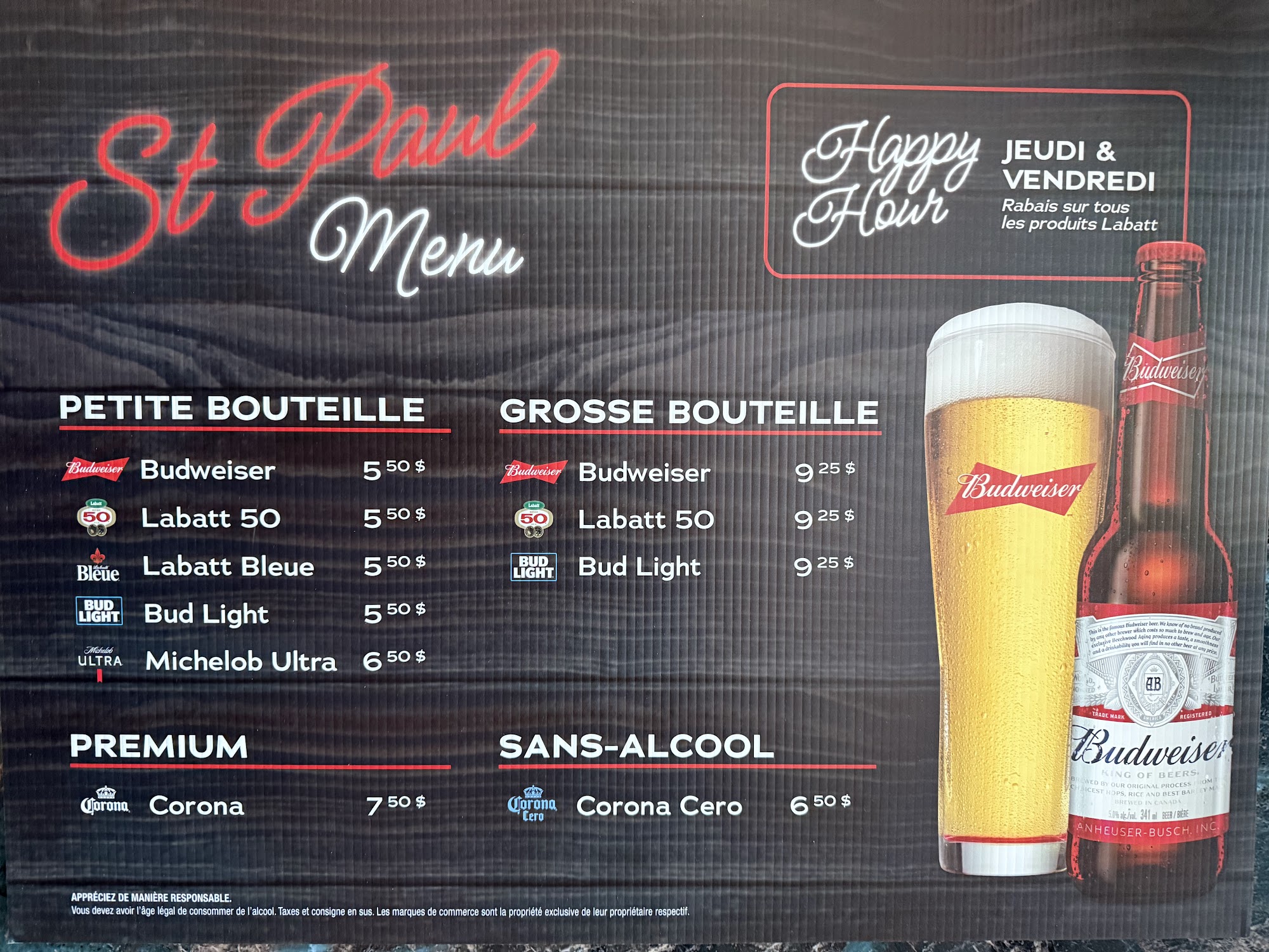 Brasserie Cote St-Paul Menu