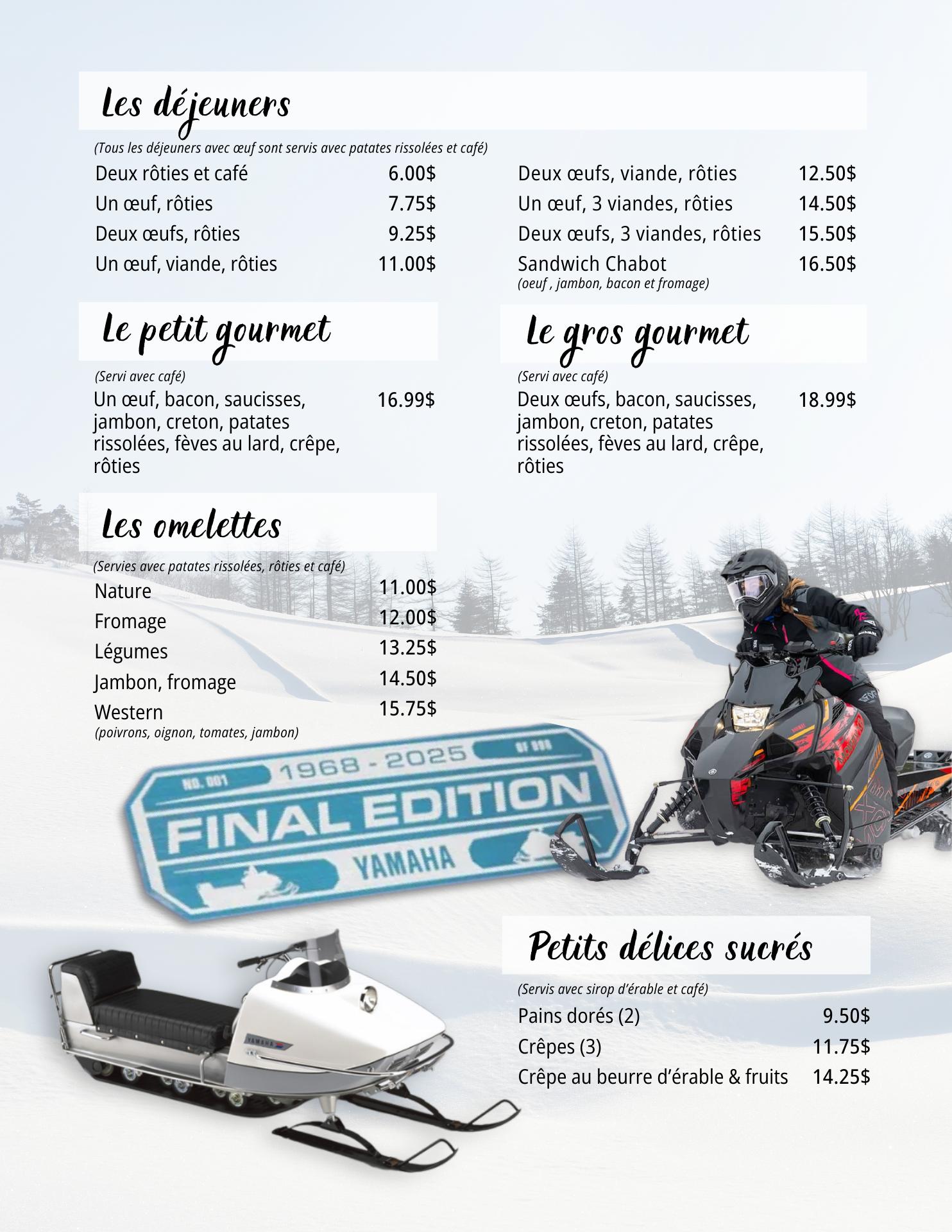 Cabane à Sucre Chabot Enr Menu