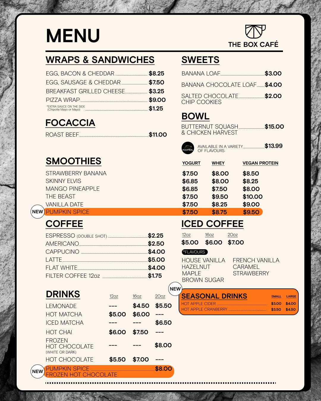 The Hot Box Menu