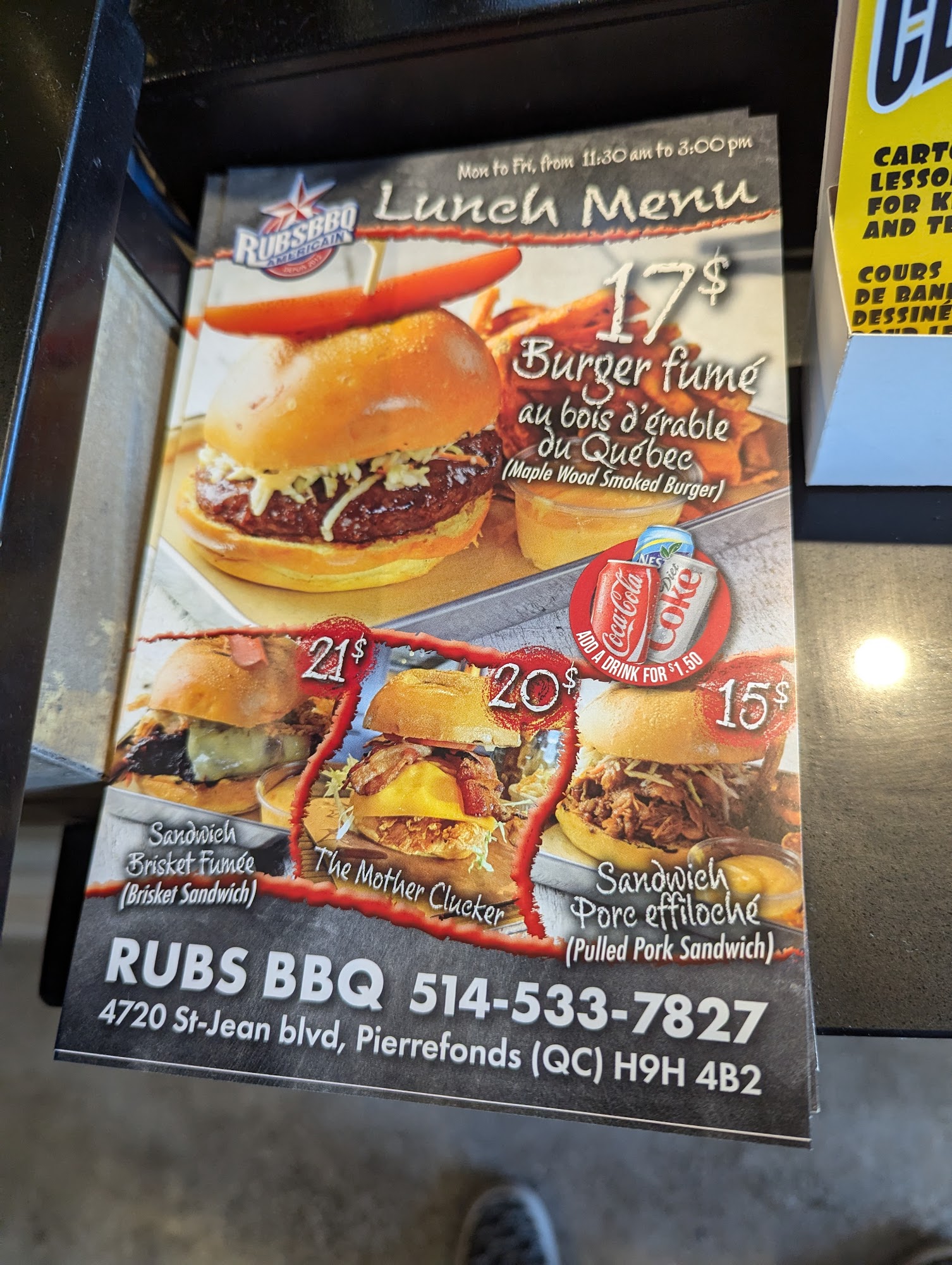 Rubs BBQ Américain Menu