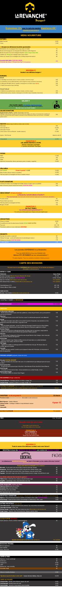 La Revanche Beauport Menu