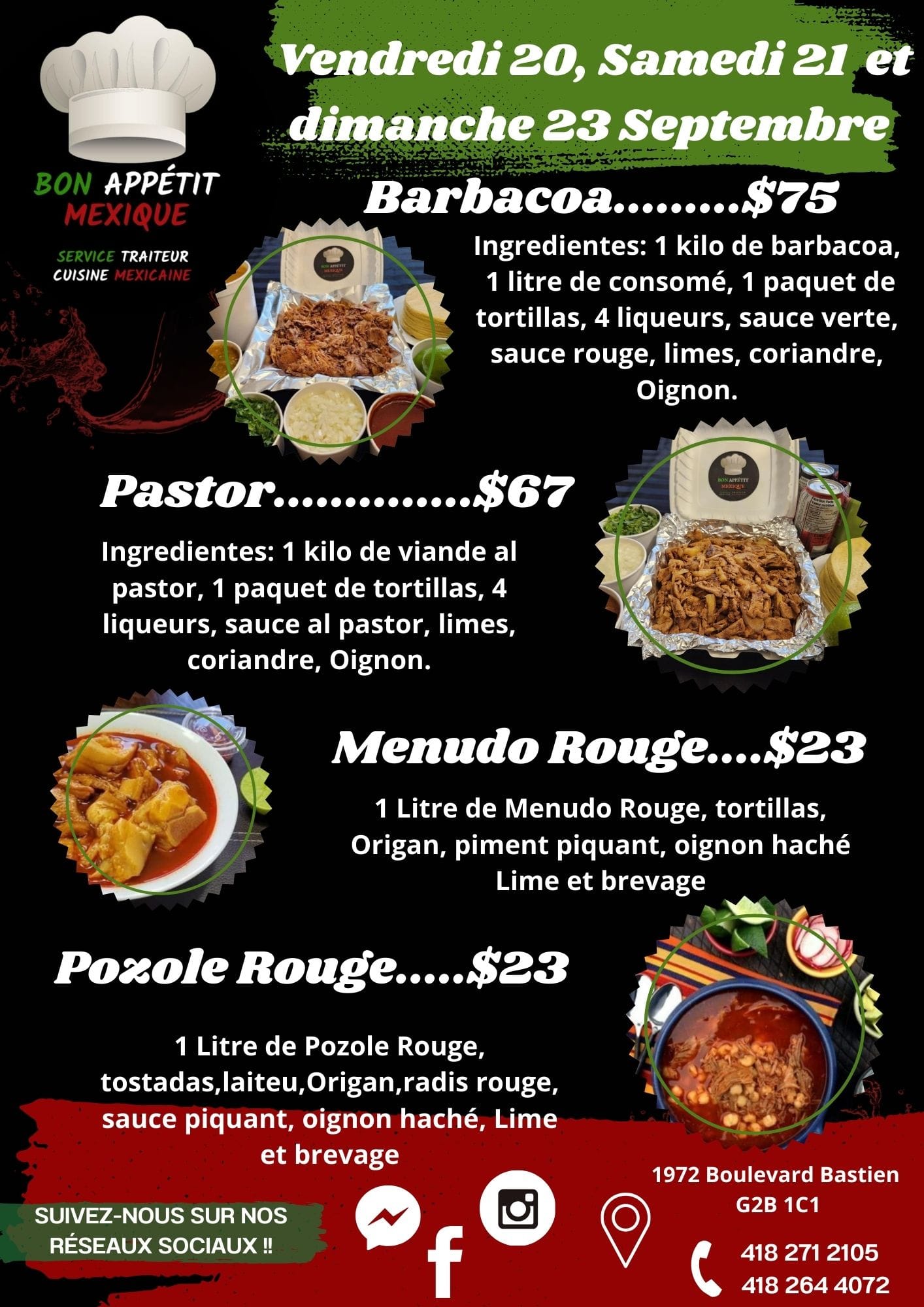 Bon Appétit Mexique Menu