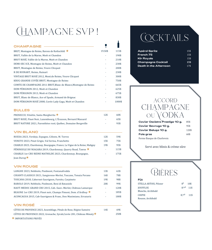 Clubby Bar Menu