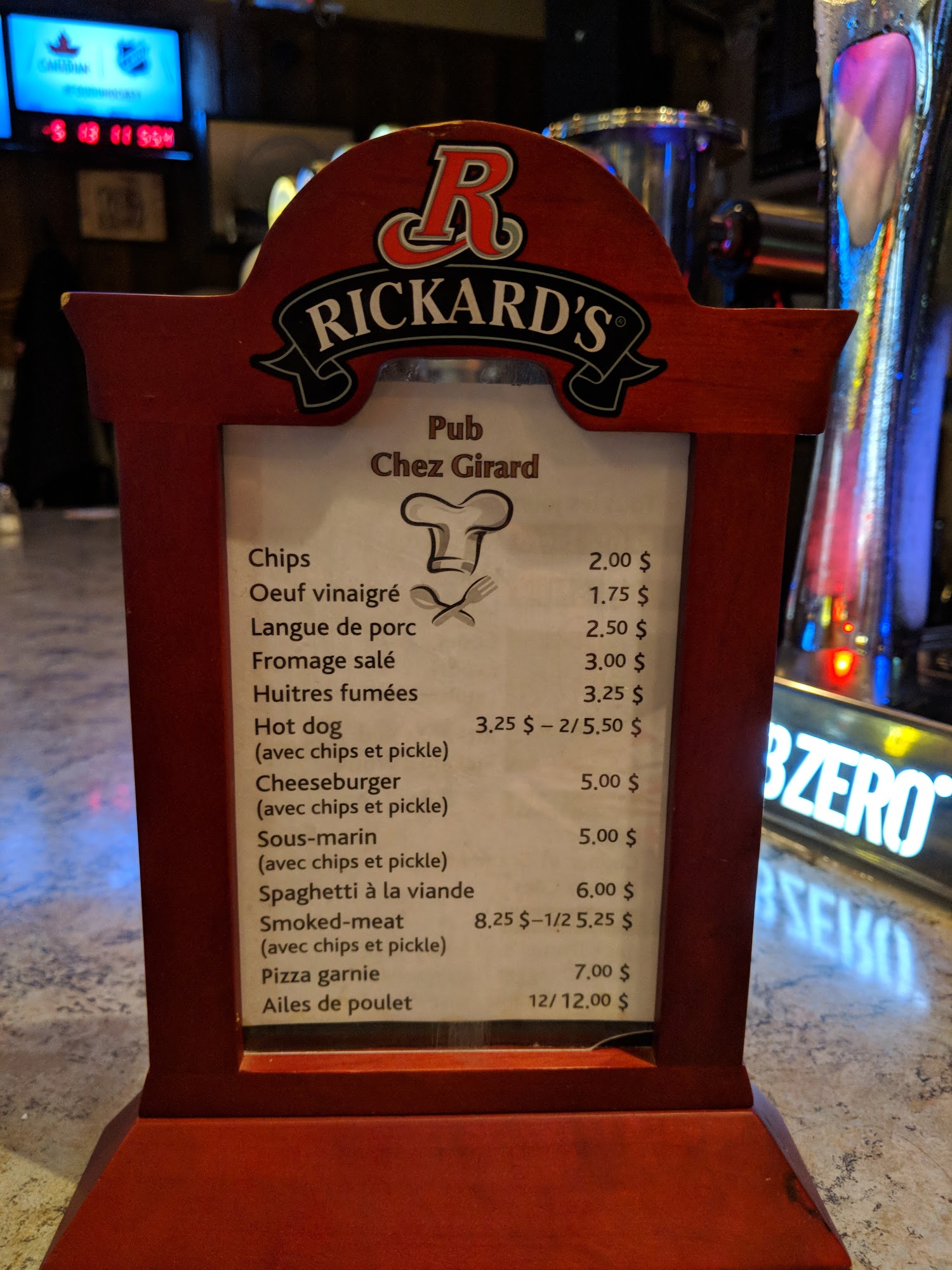 Chez Girard's Pub Menu