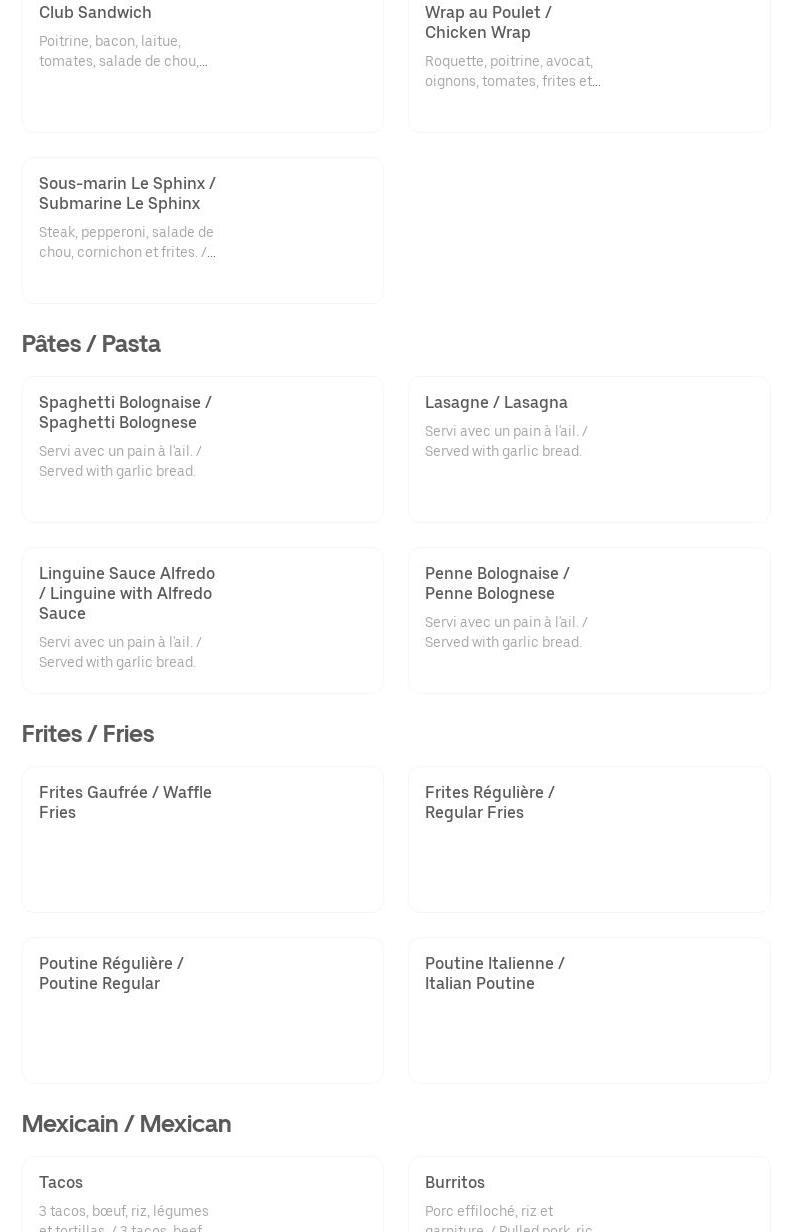 Resto Bar Le Sphinx Menu