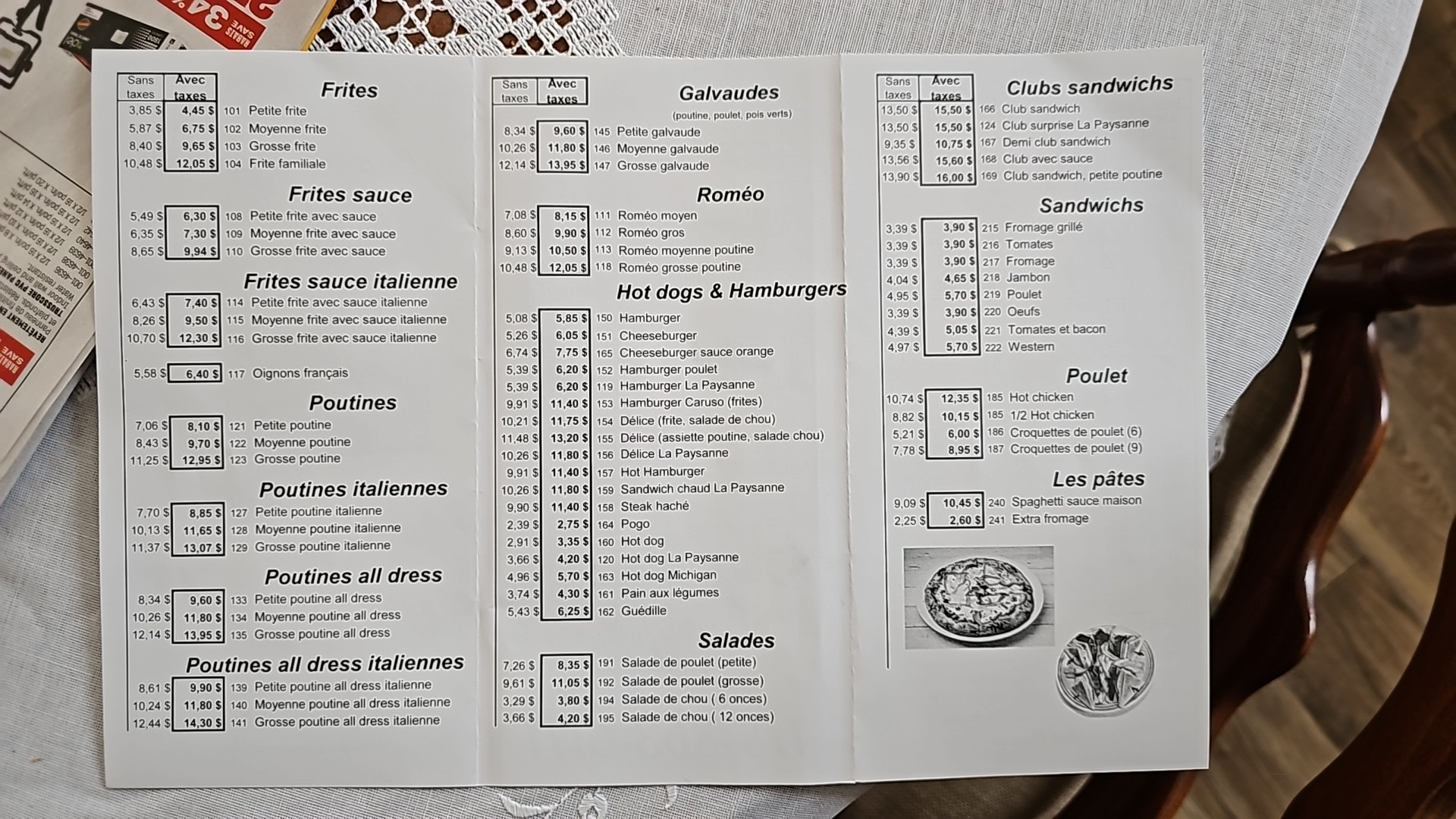 Cantine Paysanne des prés Menu