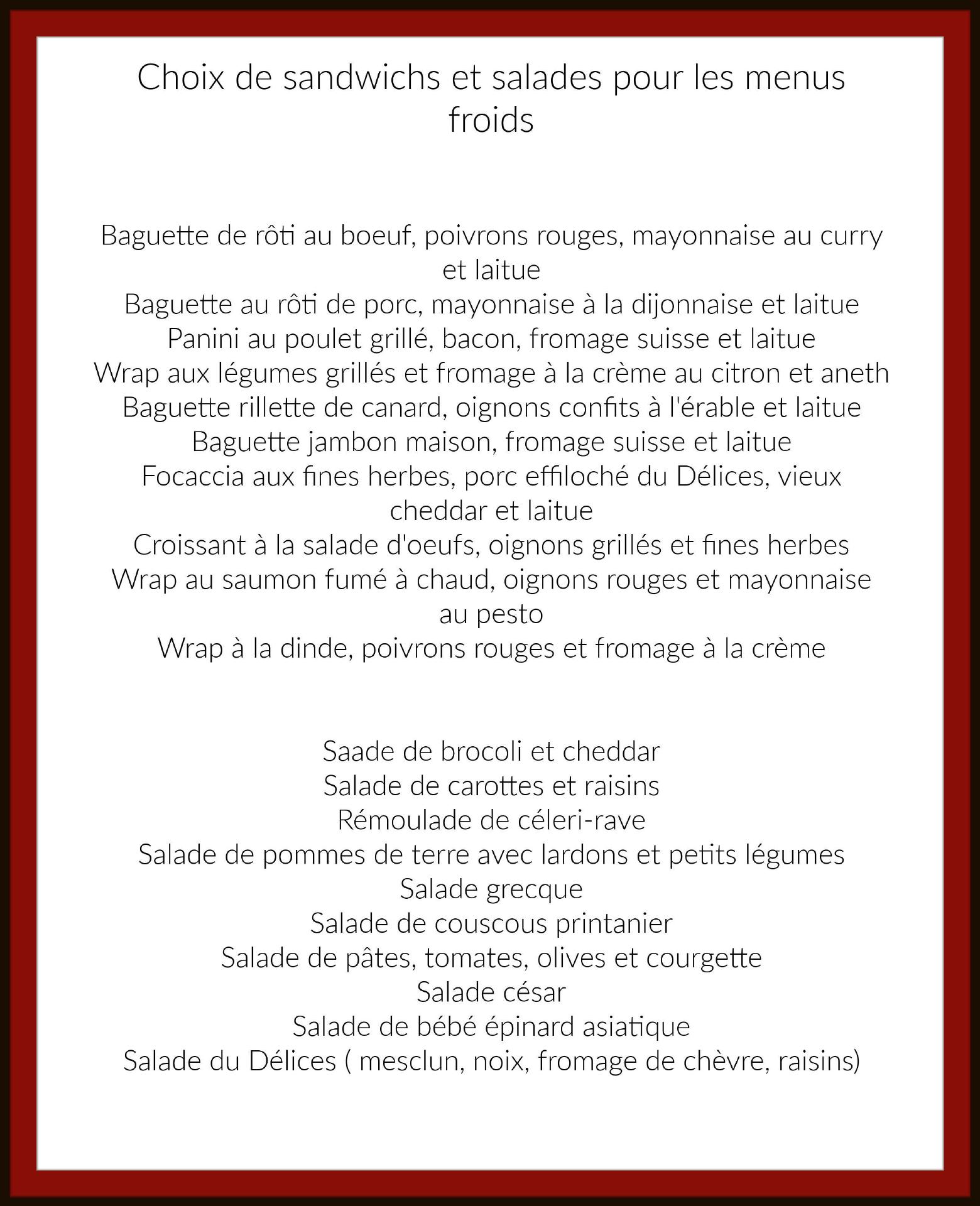 Délices du Gourmet Menu