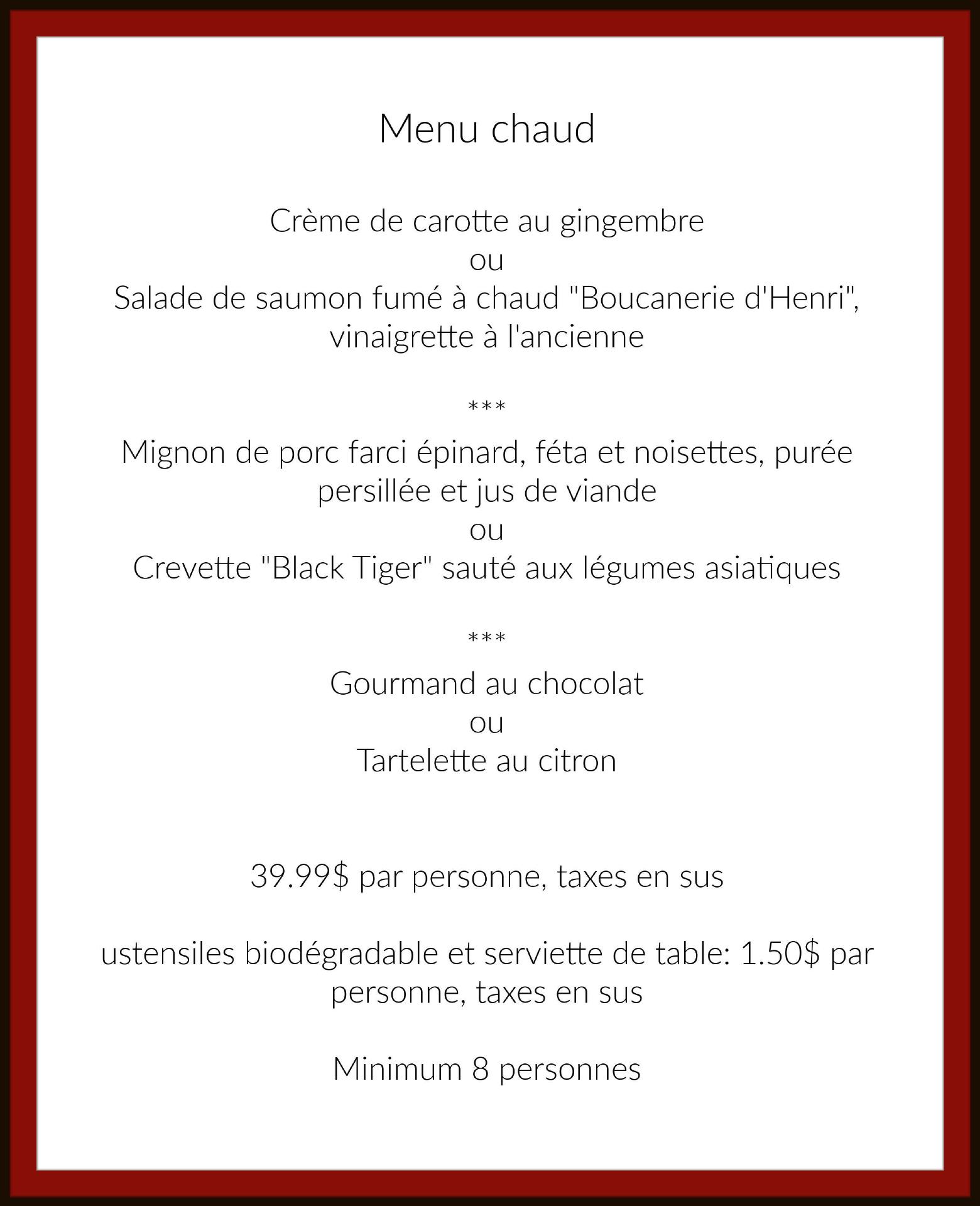 Délices du Gourmet Menu