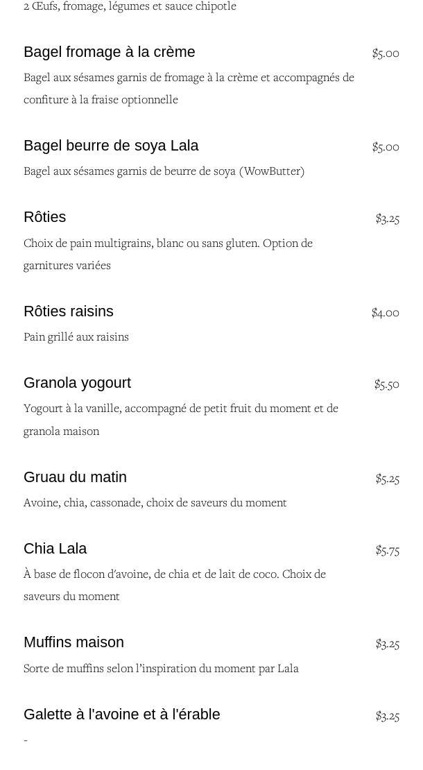 Café Lala Menu